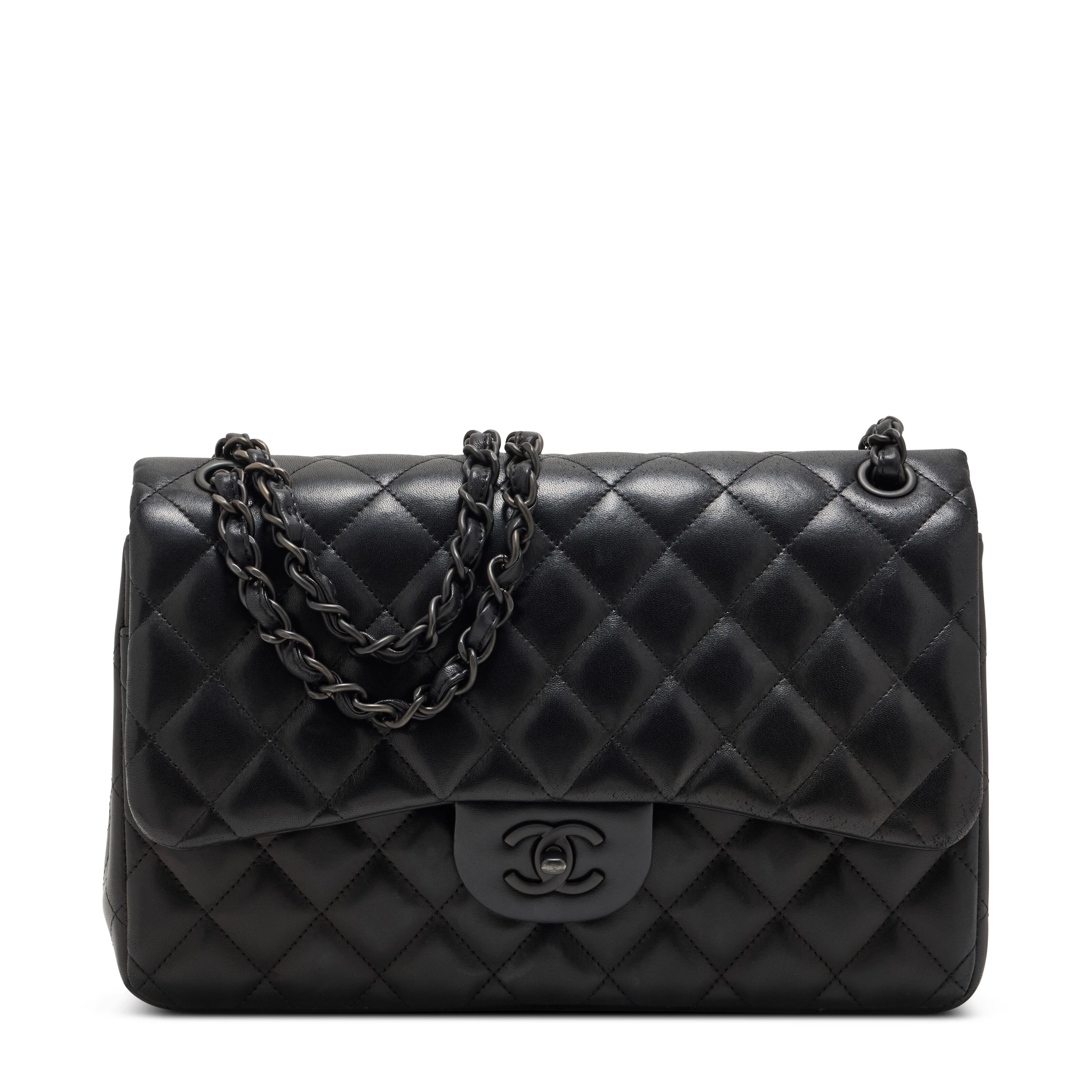 A Black Quilted Lambskin Leather Jumbo Classic Double Flap Bag with