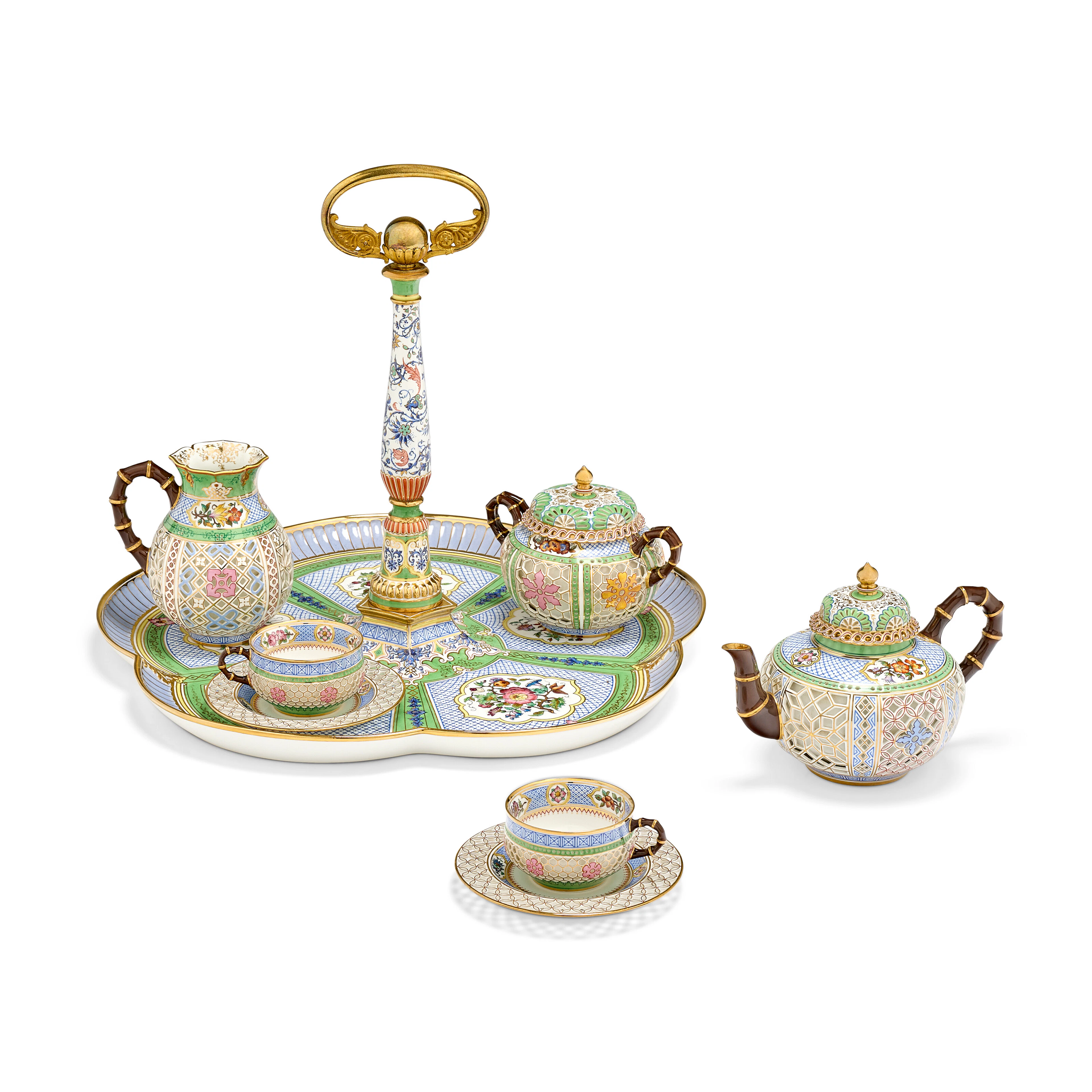 Déjeuner « Chinois Réticulé » Sur Plateau Armillaire En Porcelaine Dure