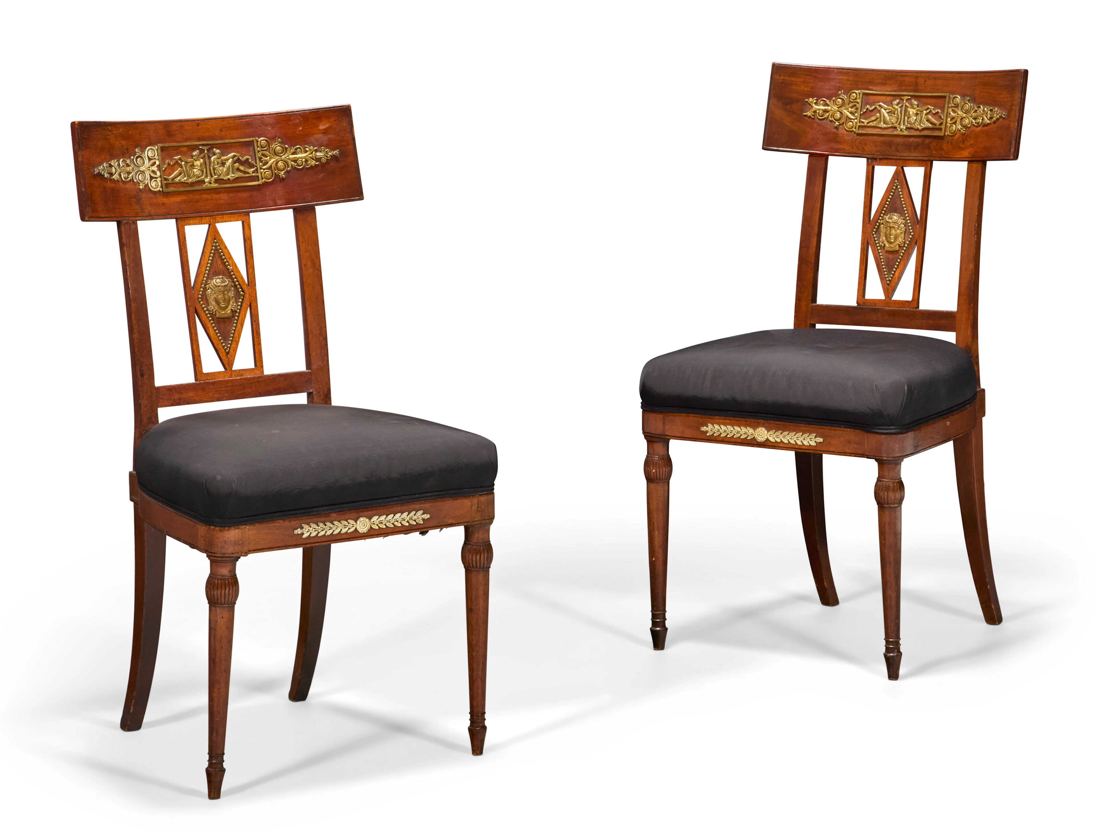 A Pair of Directoire Ormolu-Mounted Mahogany Chaises