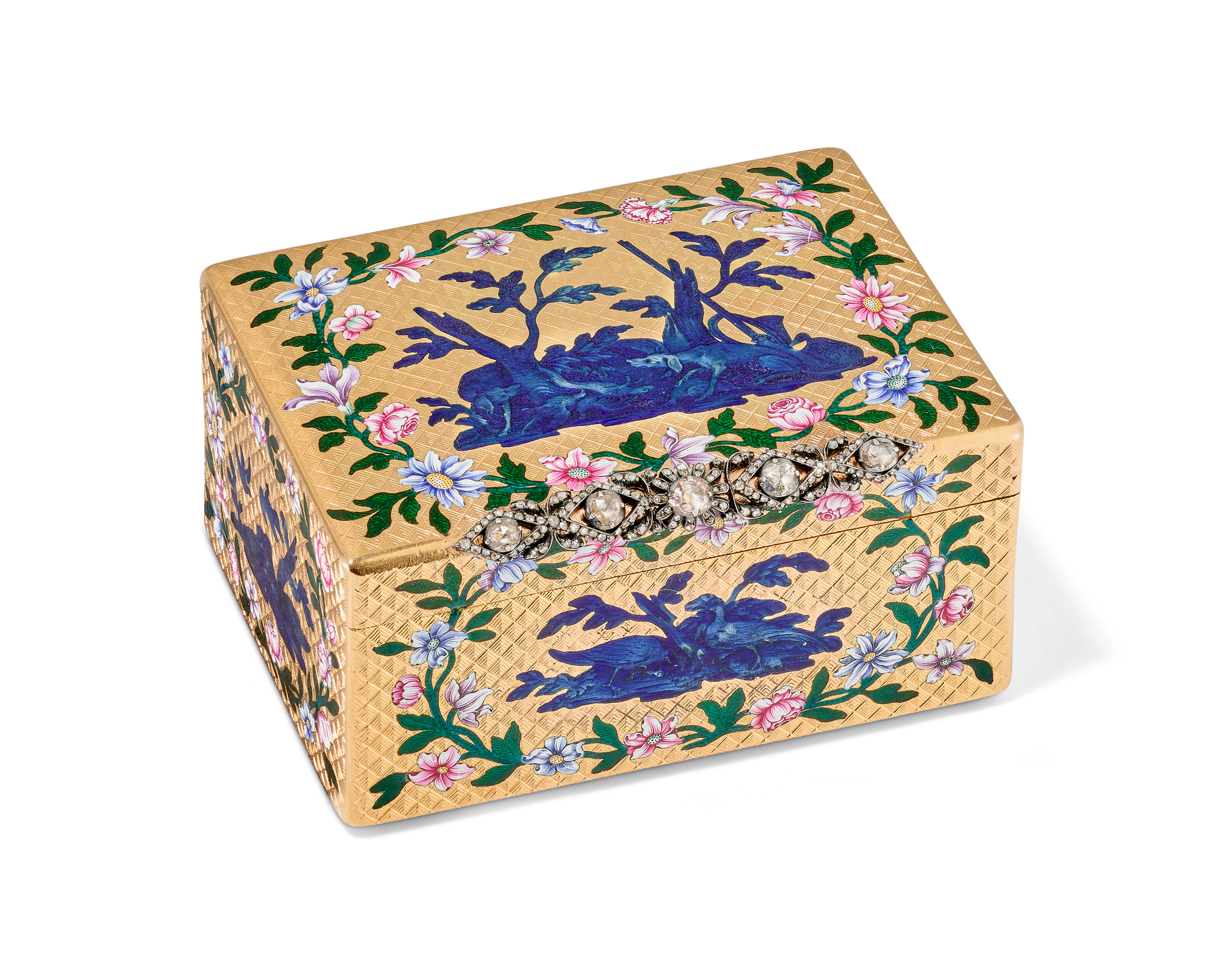 A LOUIS XV JEWELED AND ENAMELED GOLD SNUFF-BOX