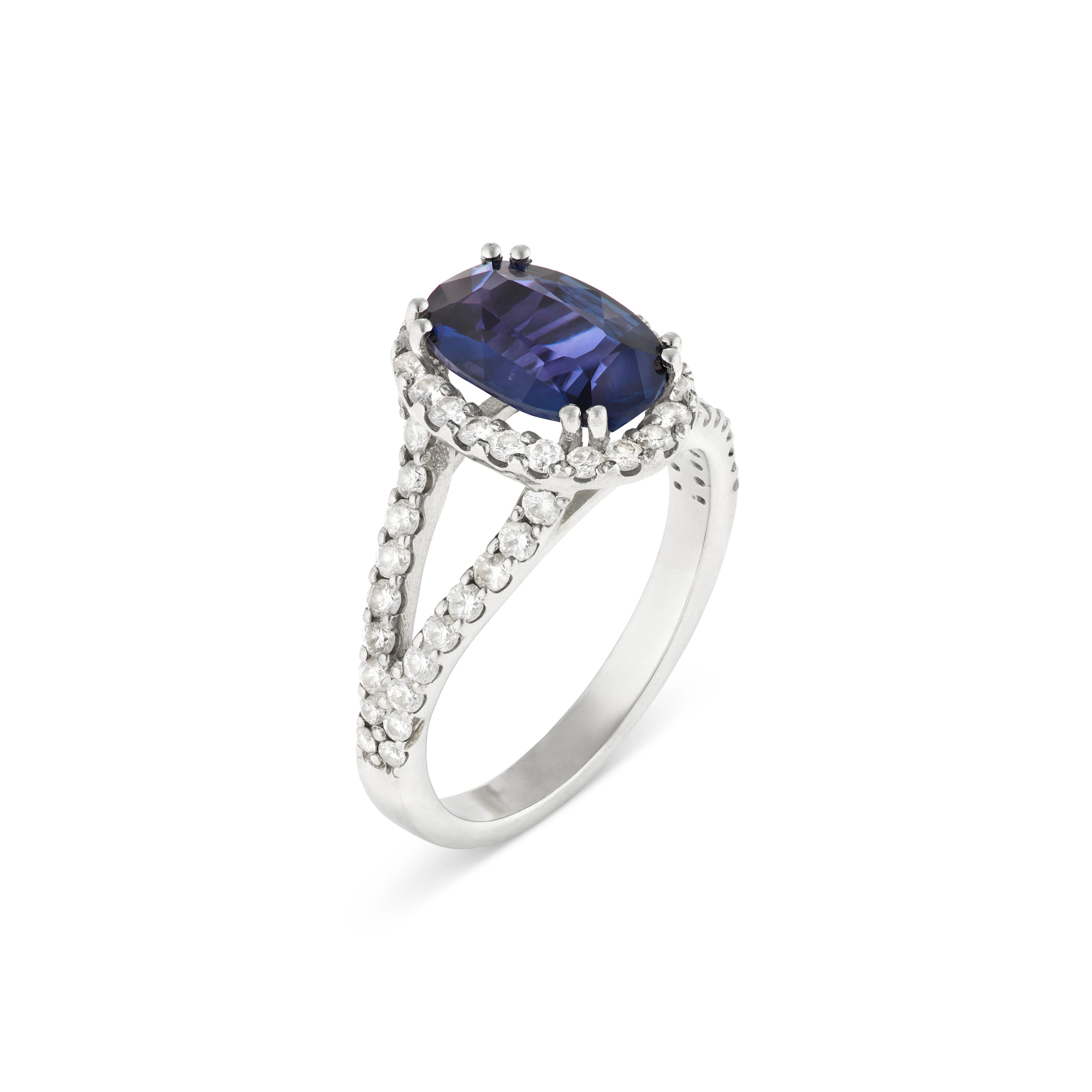 Color-Change Sapphire and Diamond Ring