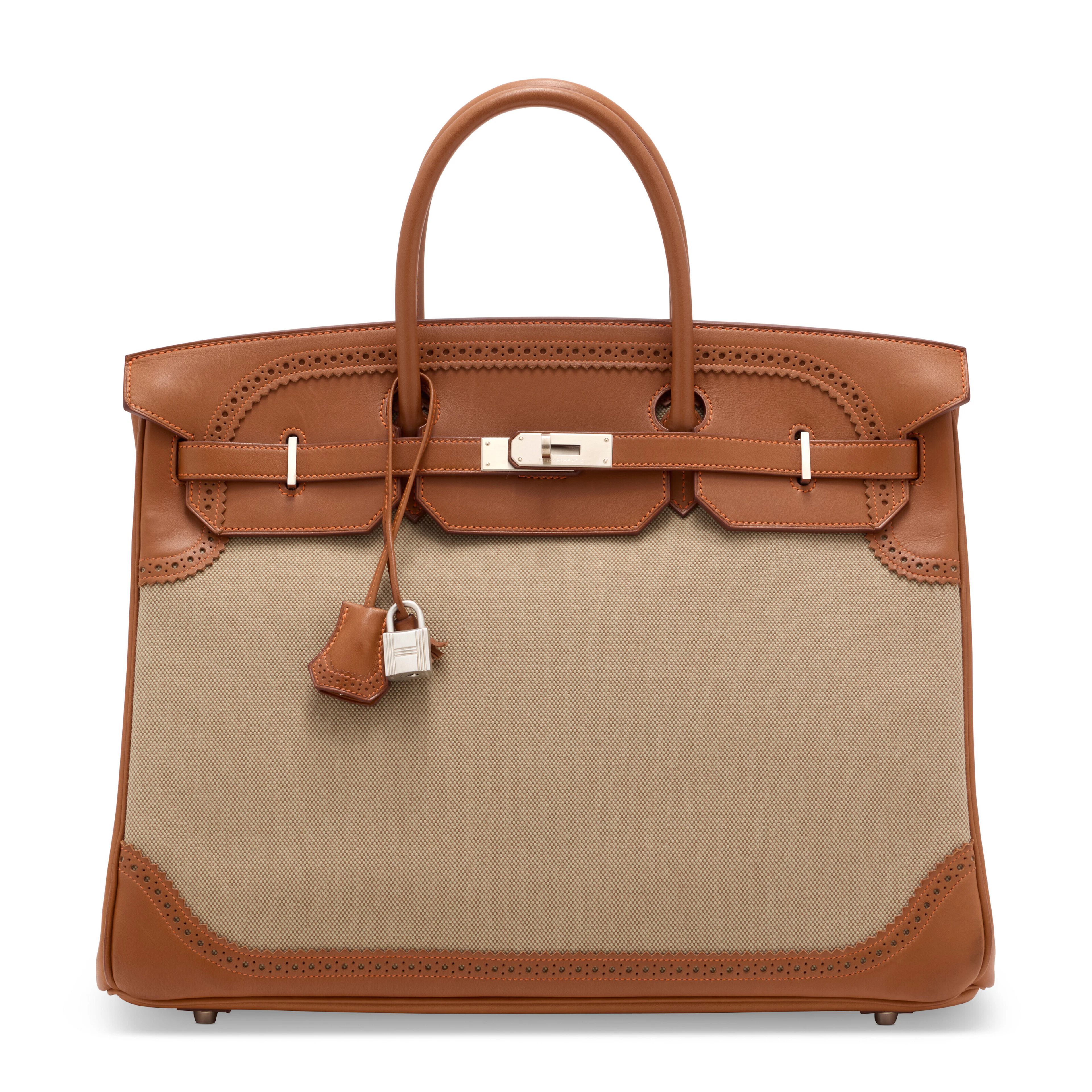 A LIMITED EDITION FAUVE BARÉNIA LEATHER & FICELLE TOILE GHILLIES BIRKIN