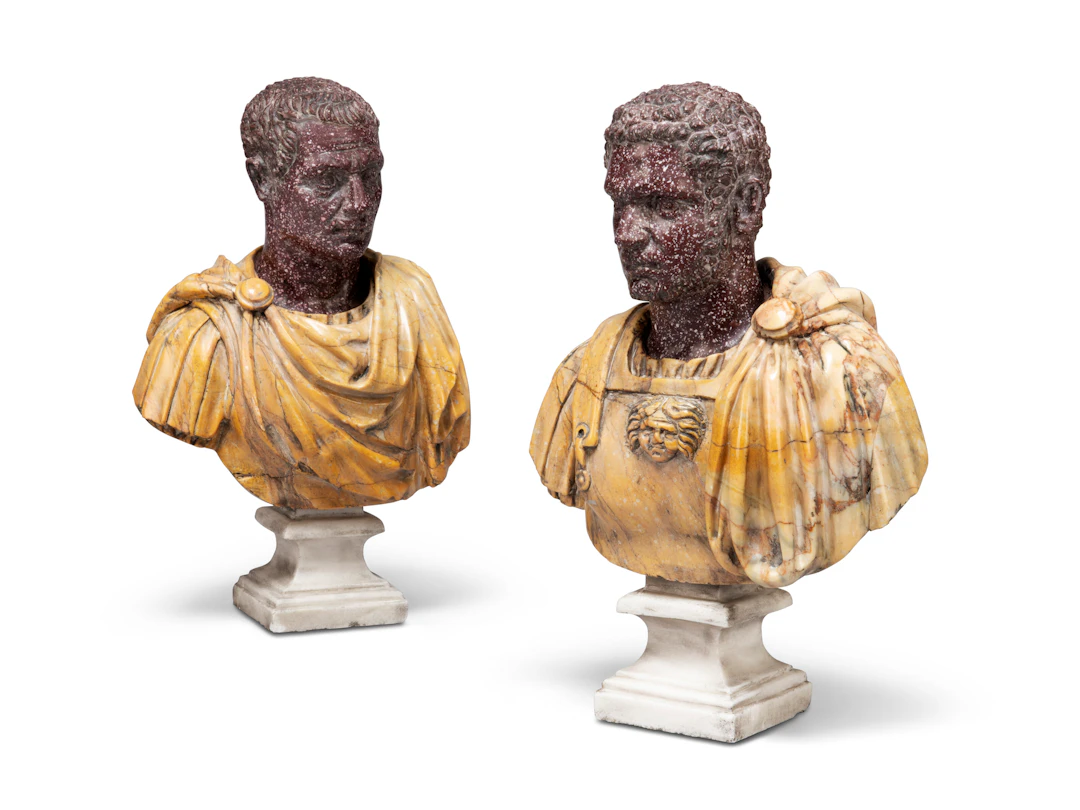 A Pair of Italian Porphyry and Giallo Di Verona Busts