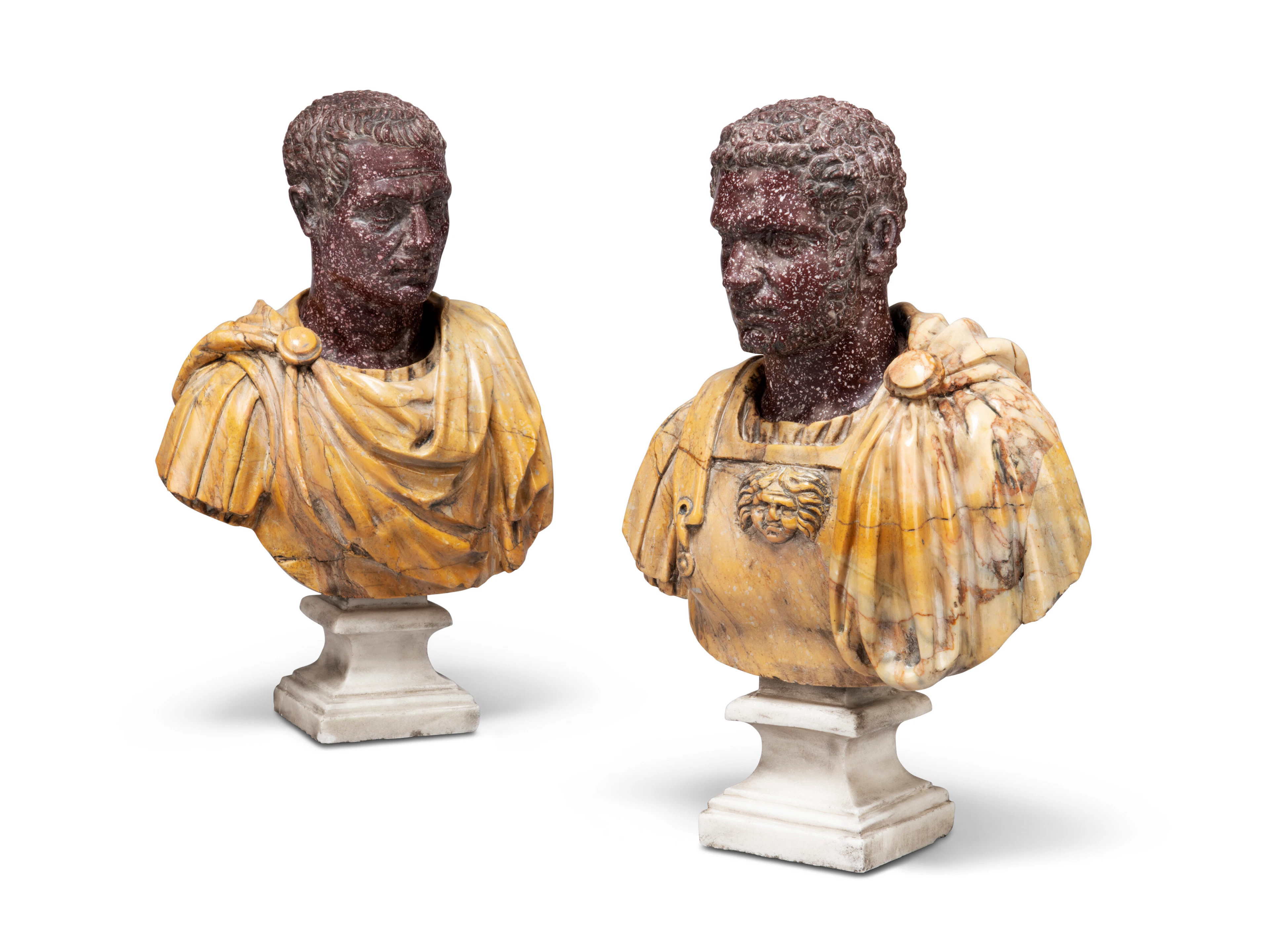 A Pair of Italian Porphyry and Giallo Di Verona Busts