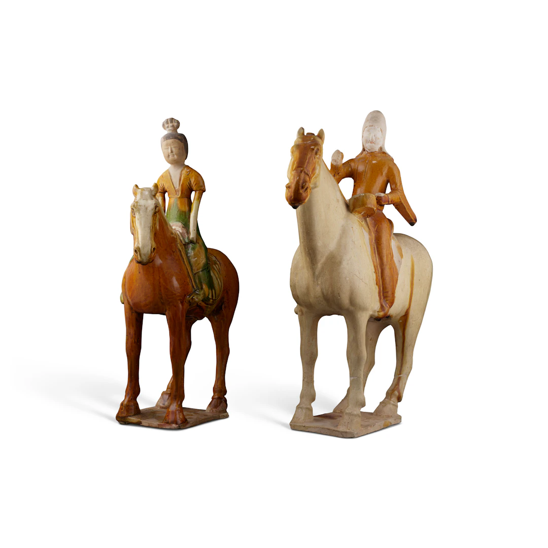 Two Tang-Style Sancai -Glazed Pottery Equestrian Figures