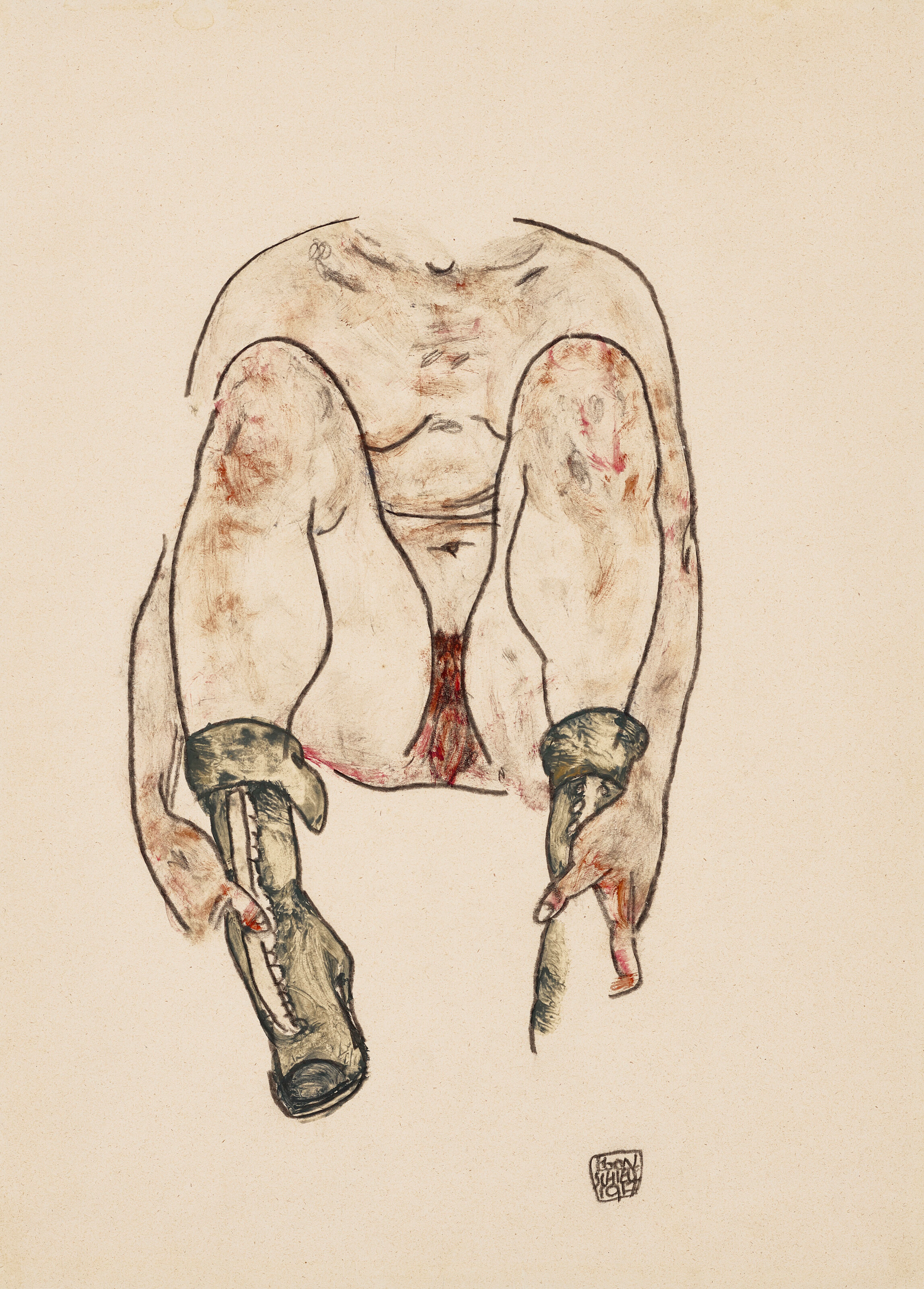 EGON SCHIELE (1890-1918) Sitzender weiblicher Akt mit grünen Stiefeln (Torso)