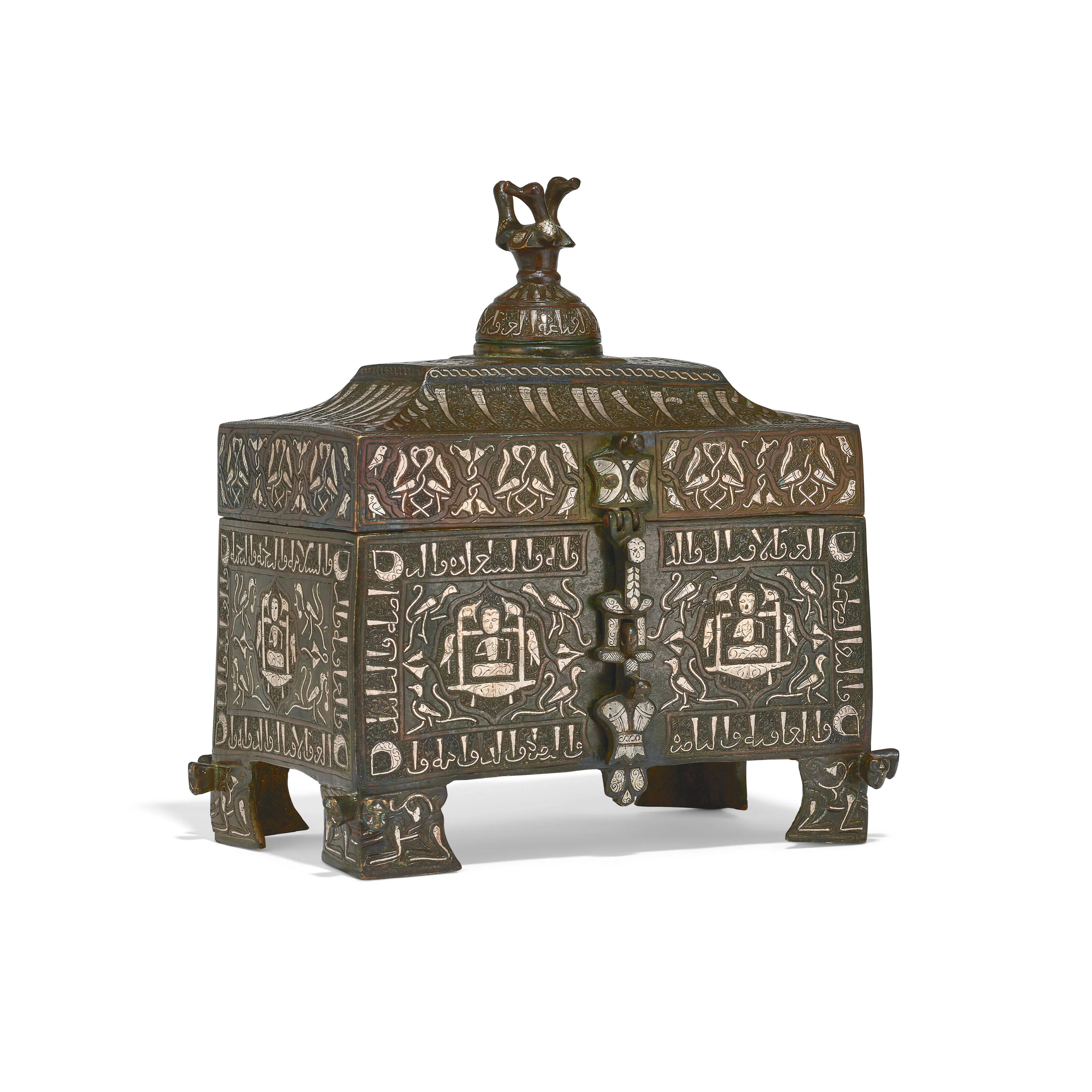 AN IMPRESSIVE SILVER-INLAID COPPER ALLOY CASKET