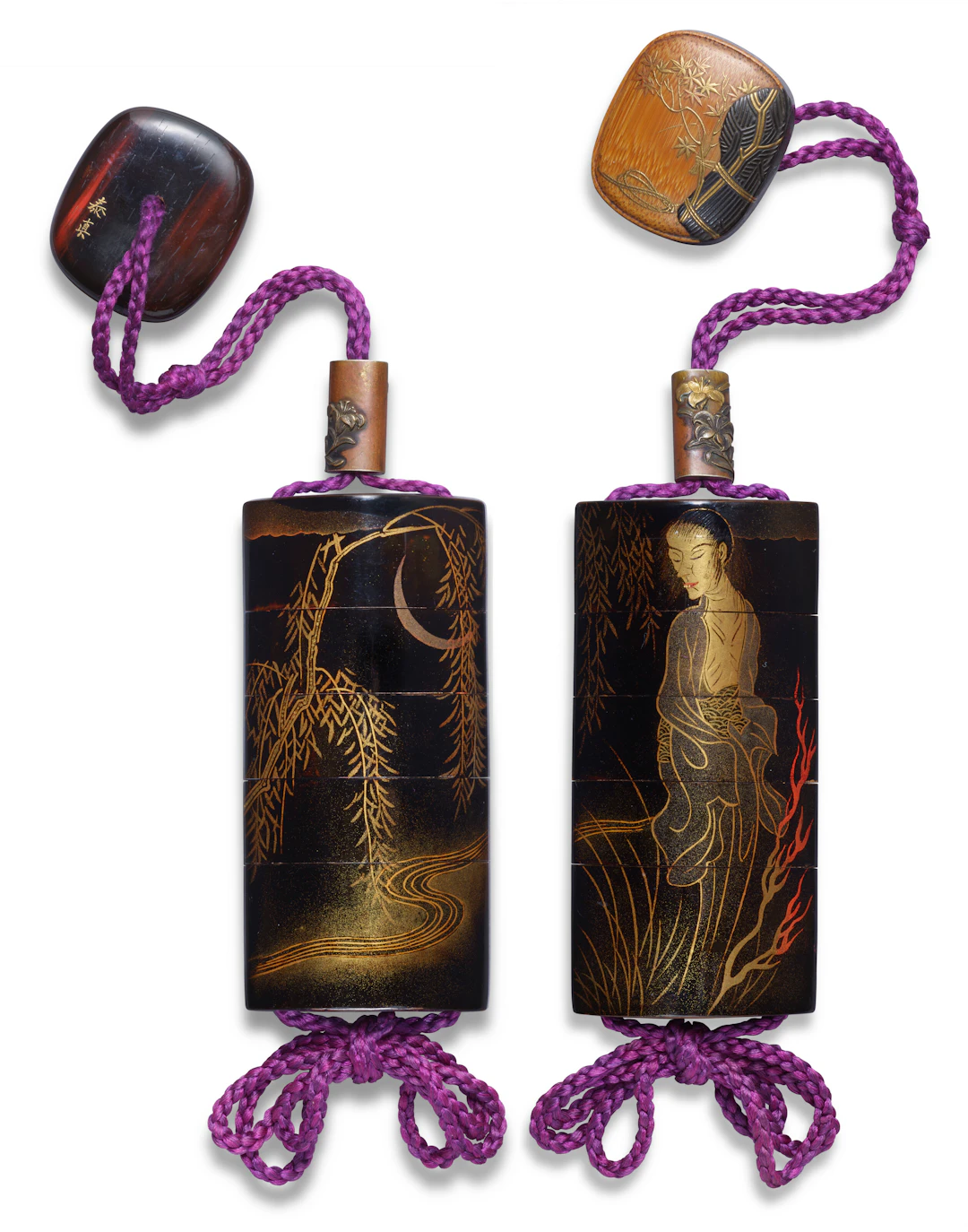 A Black Lacquer Four-Case Inro with Lacquer Hako-Netsuke
