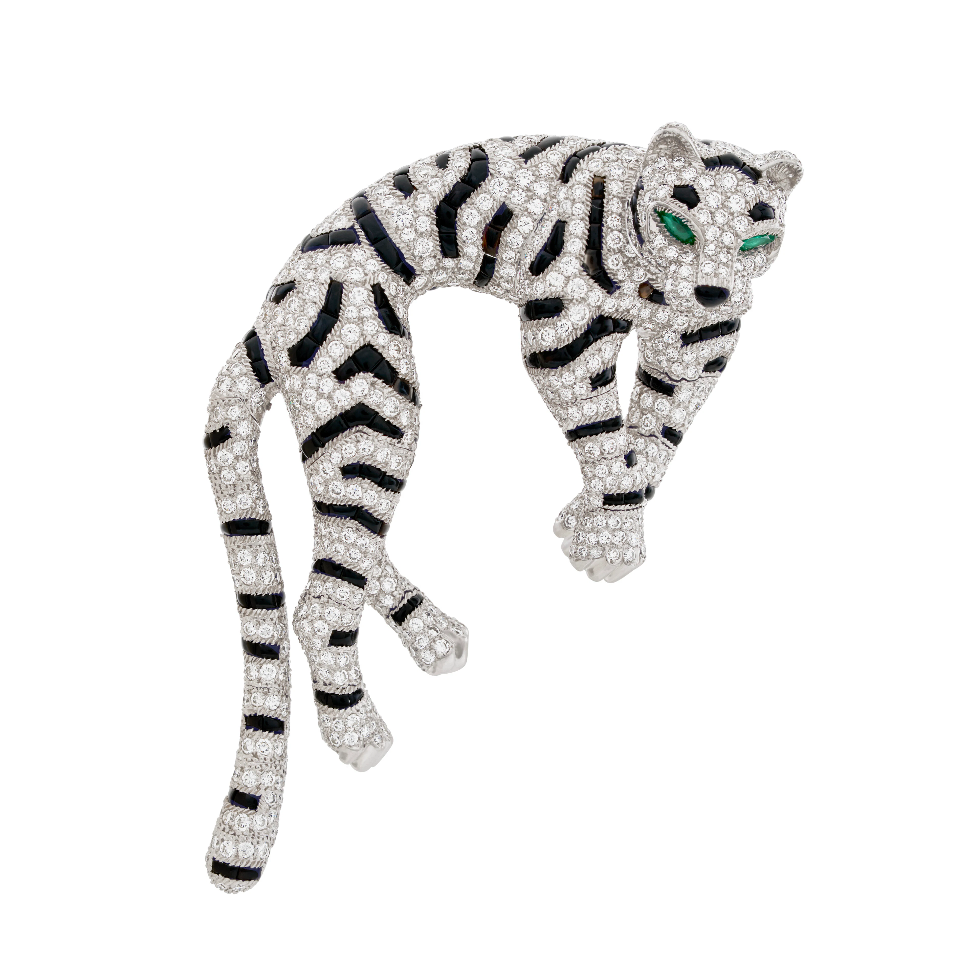 Cartier Diamond, Onyx and Emerald 'Tigre' Clip-Brooch