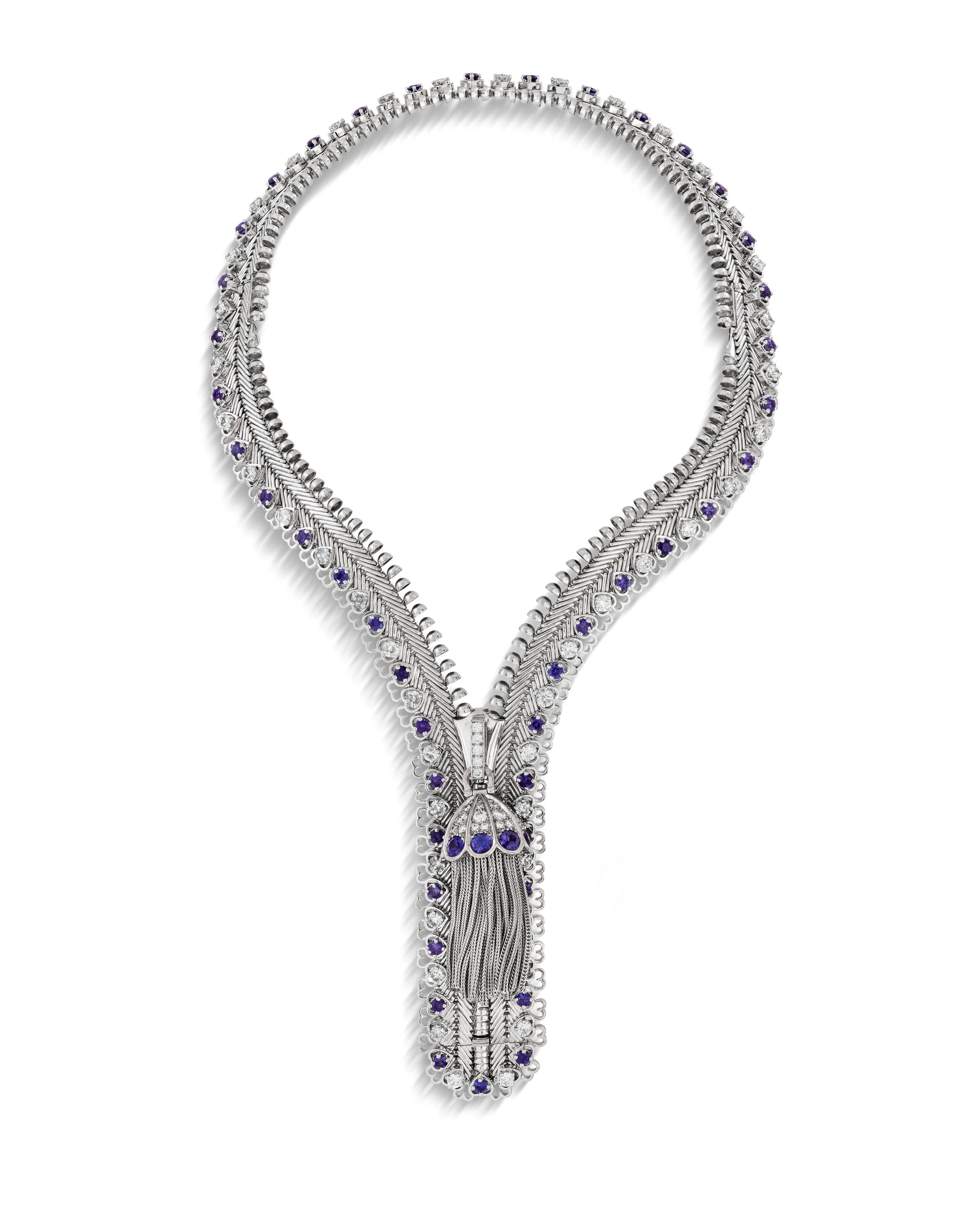 VAN CLEEF & ARPELS COLOURED SAPPHIRE AND DIAMOND 'ZIP ANTIQUE COUPOLES'