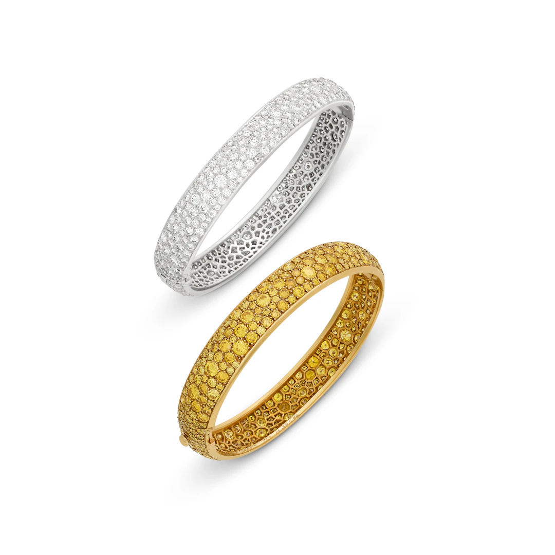 Van Cleef & Arpels Pair of Diamond and Coloured Diamond Bangles