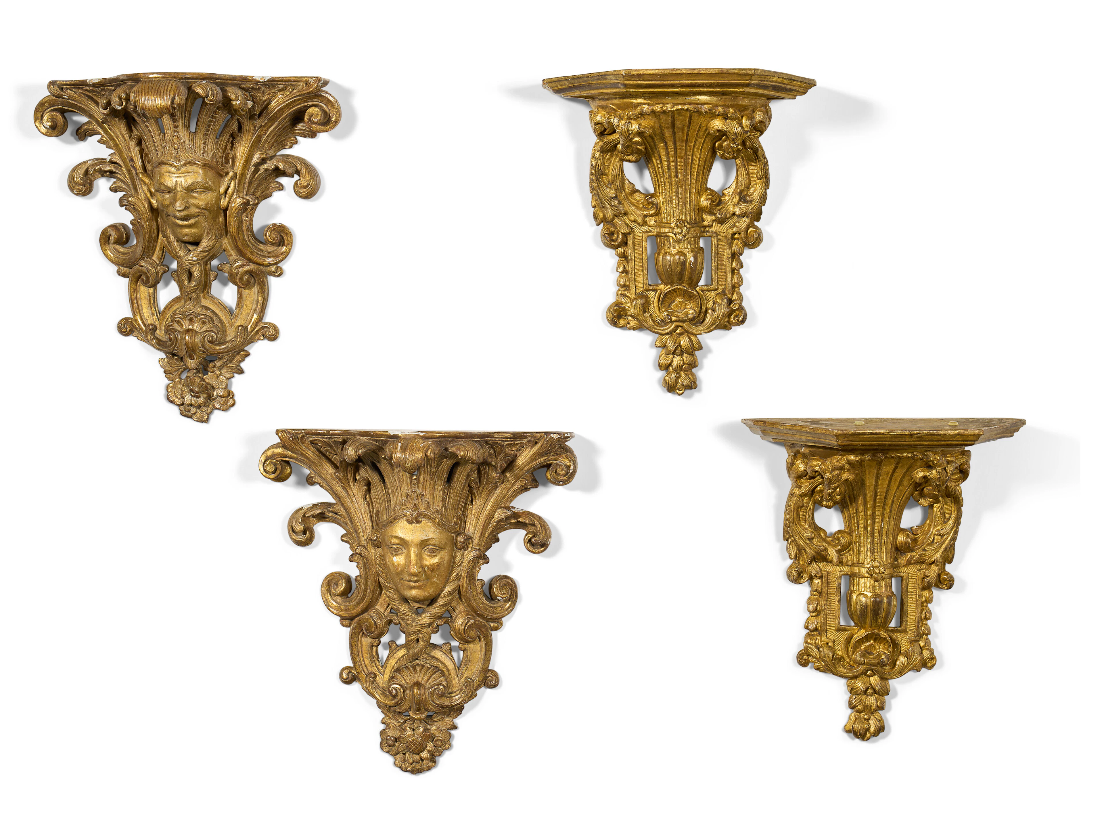 Two Pairs of French Giltwood Wall Brackets