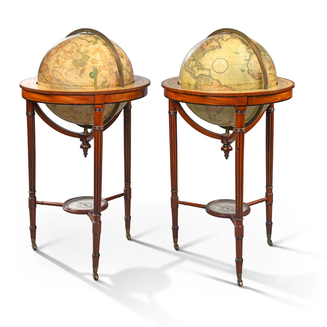 A Pair of George Iv 18-Inch Terrestrial and Celestial Mahogany Library Globes