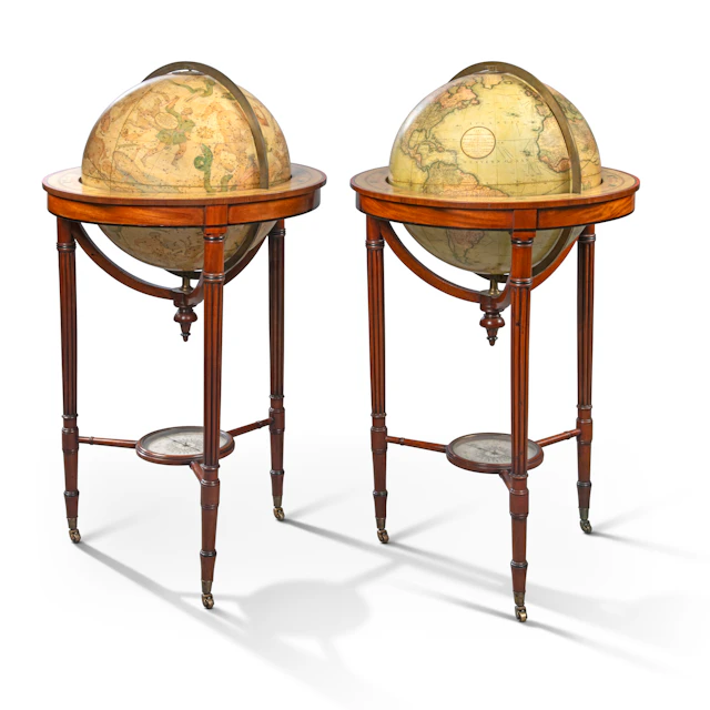 A Pair of George Iv 18-Inch Terrestrial and Celestial Mahogany Library Globes
