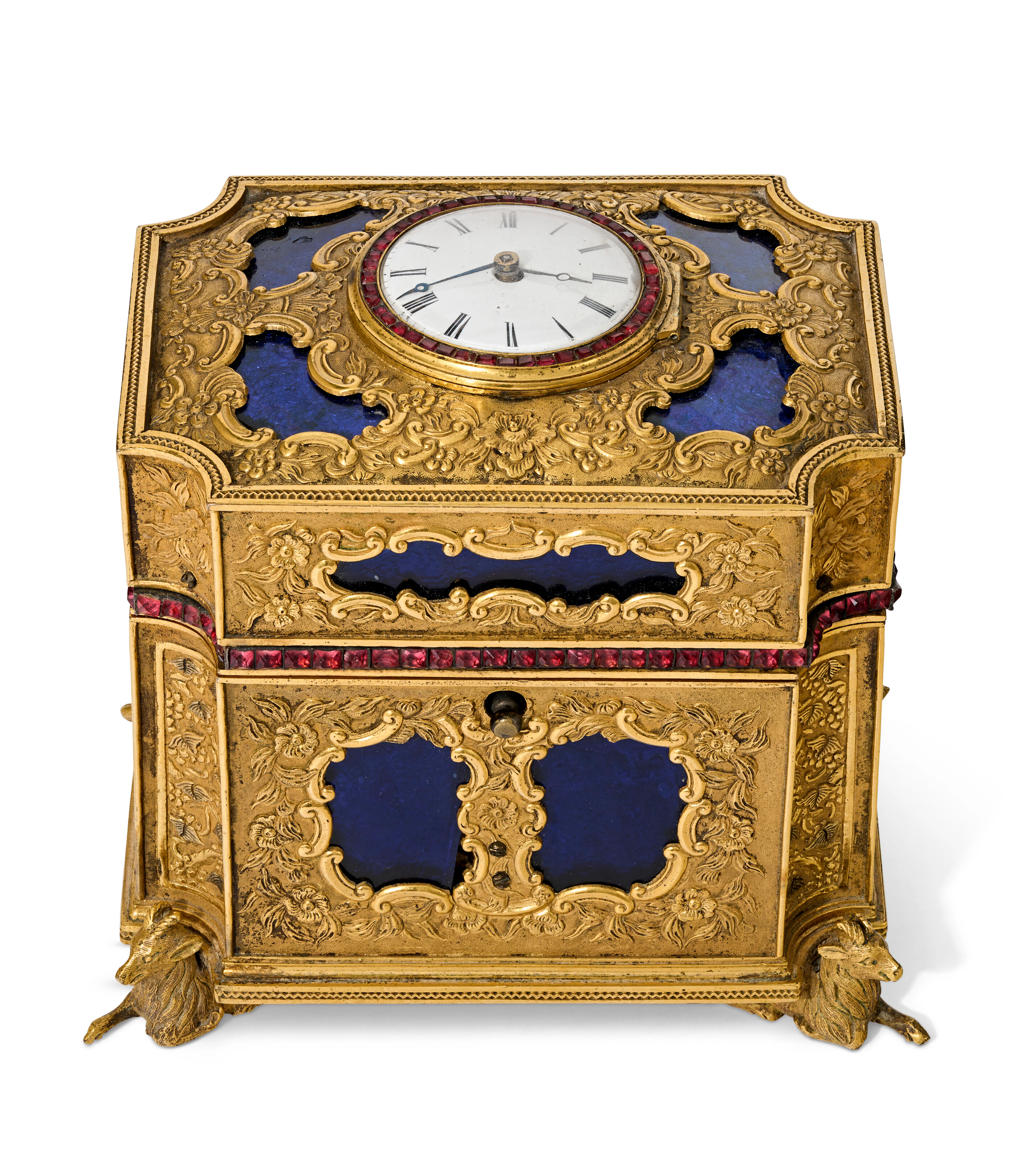A George Iii Paste-Set, Blue Glass-Inset, and Watch-Mounted Ormolu Necessaire
