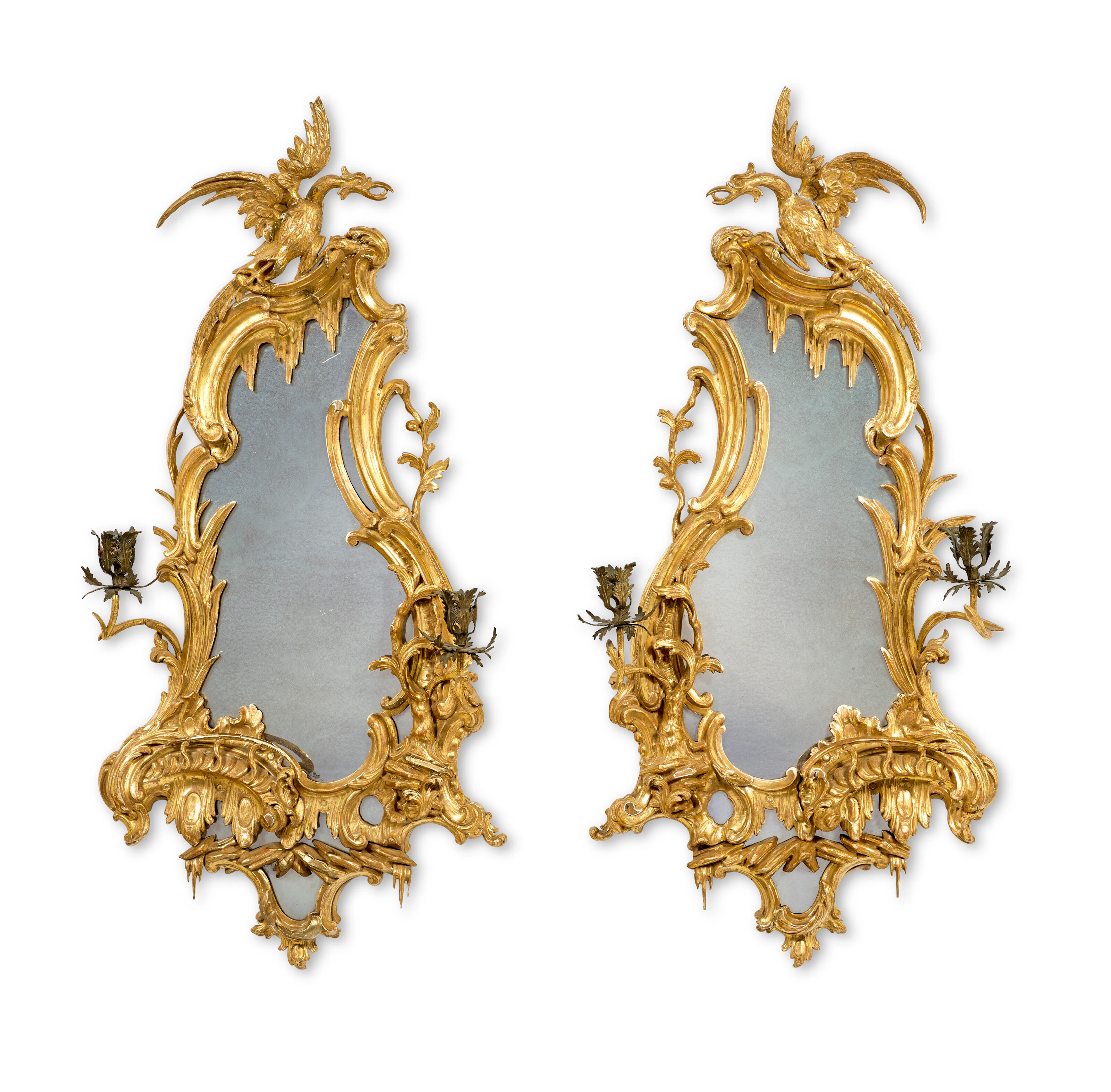 A Pair of George Ii Giltwood Girandole-Mirrors