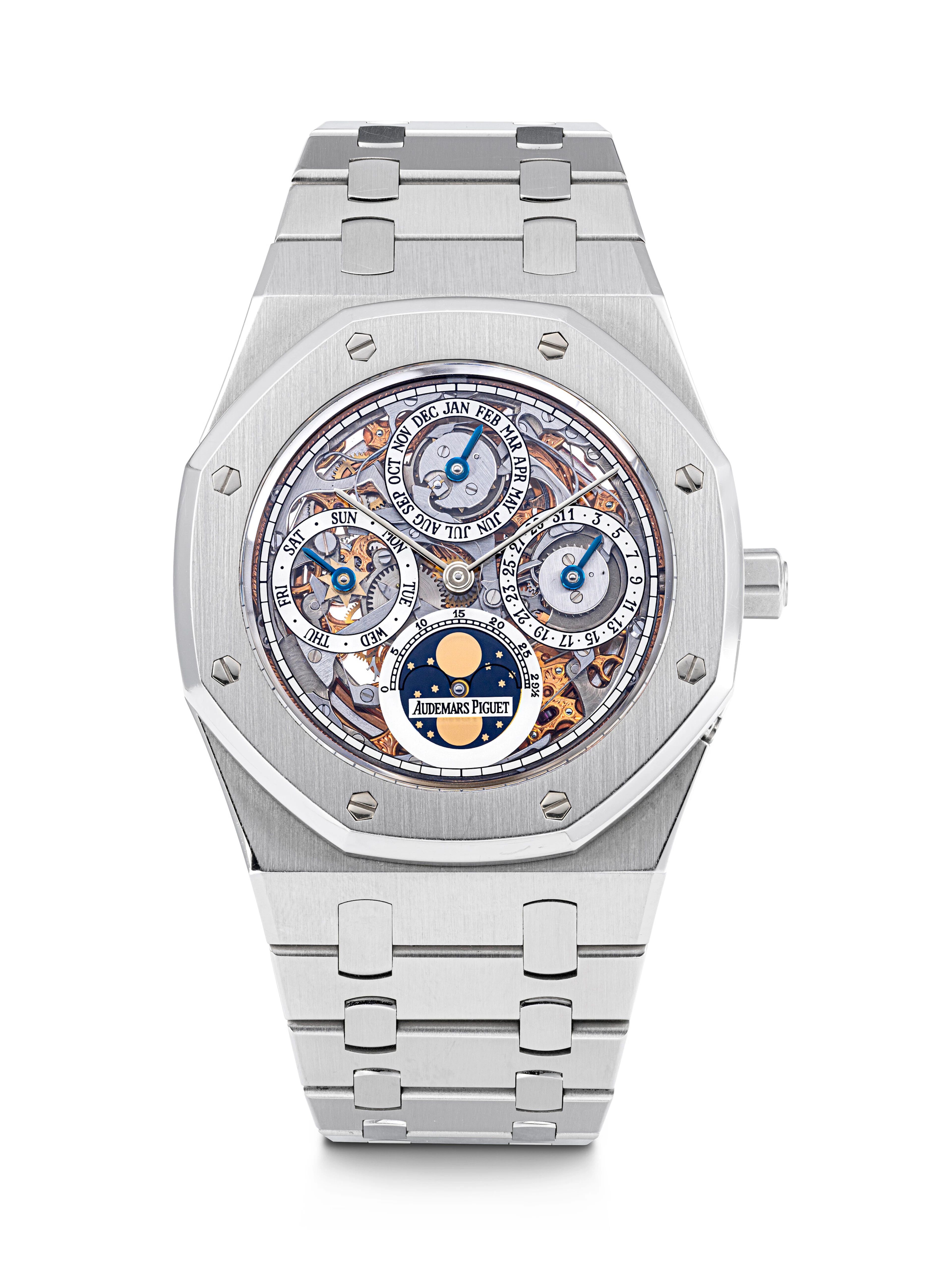 AUDEMARS PIGUET. A VERY RARE STAINLESS STEEL LIMITED EDITION SKELETONISED
