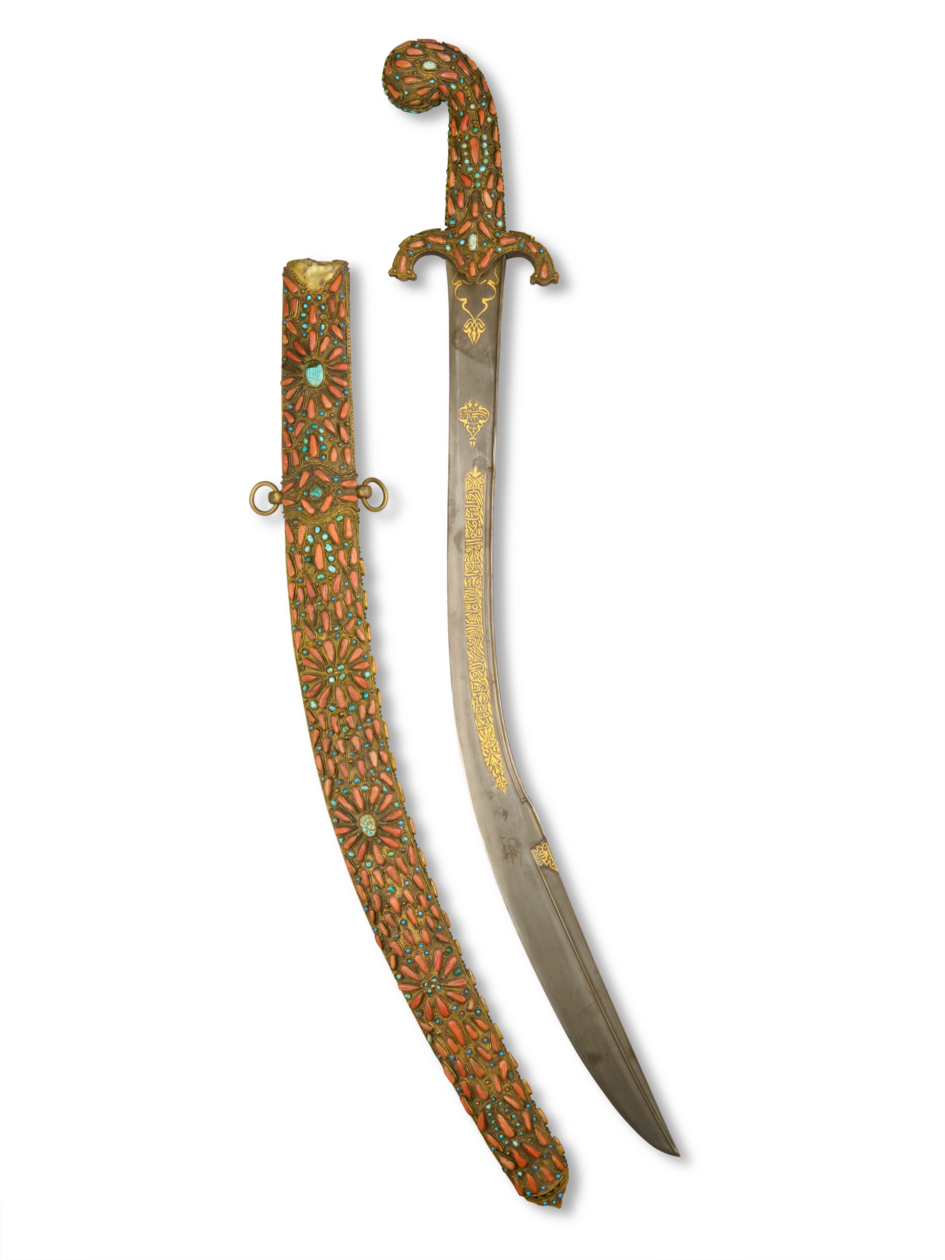 A Coral and Turquoise-Set Sword ( Kiliç ) and Scabbard
