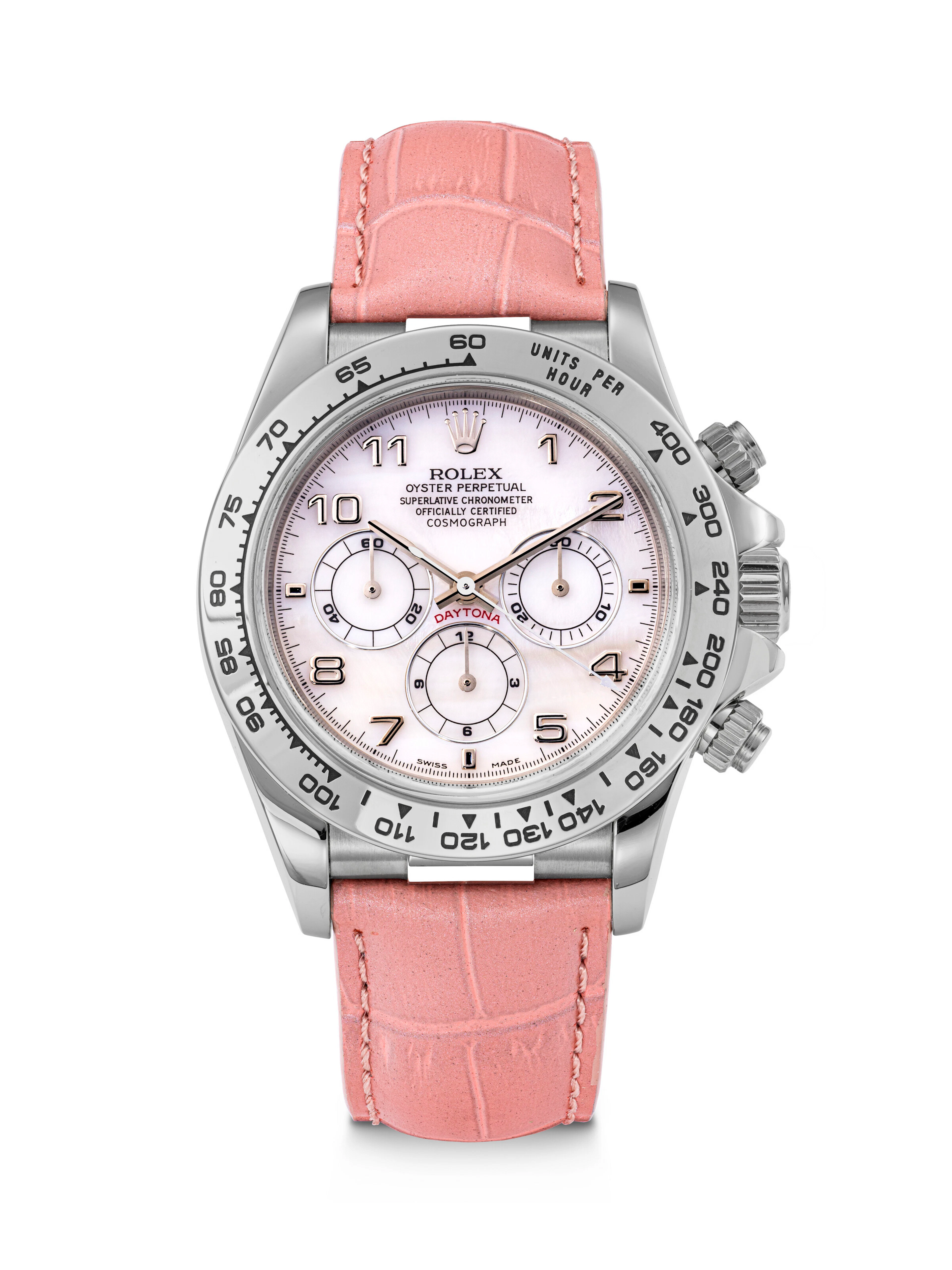 ROLEX. A RARE AND ATTRACTIVE 18K WHITE GOLD AUTOMATIC CHRONOGRAPH