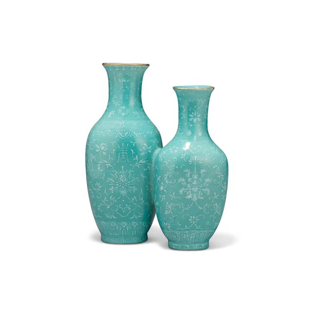 A Turquoise-Ground Slip-Decorated ‘ Shou ’ Double Vase