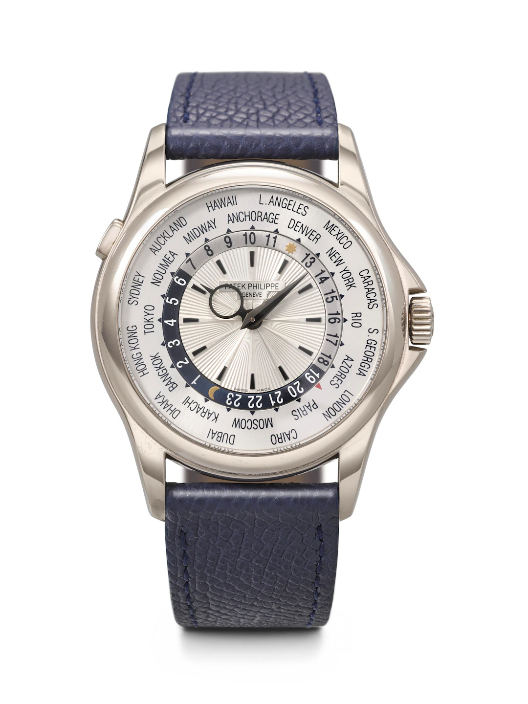 Patek Philippe. An Attractive 18K White Gold Automatic World Time Wristwatch