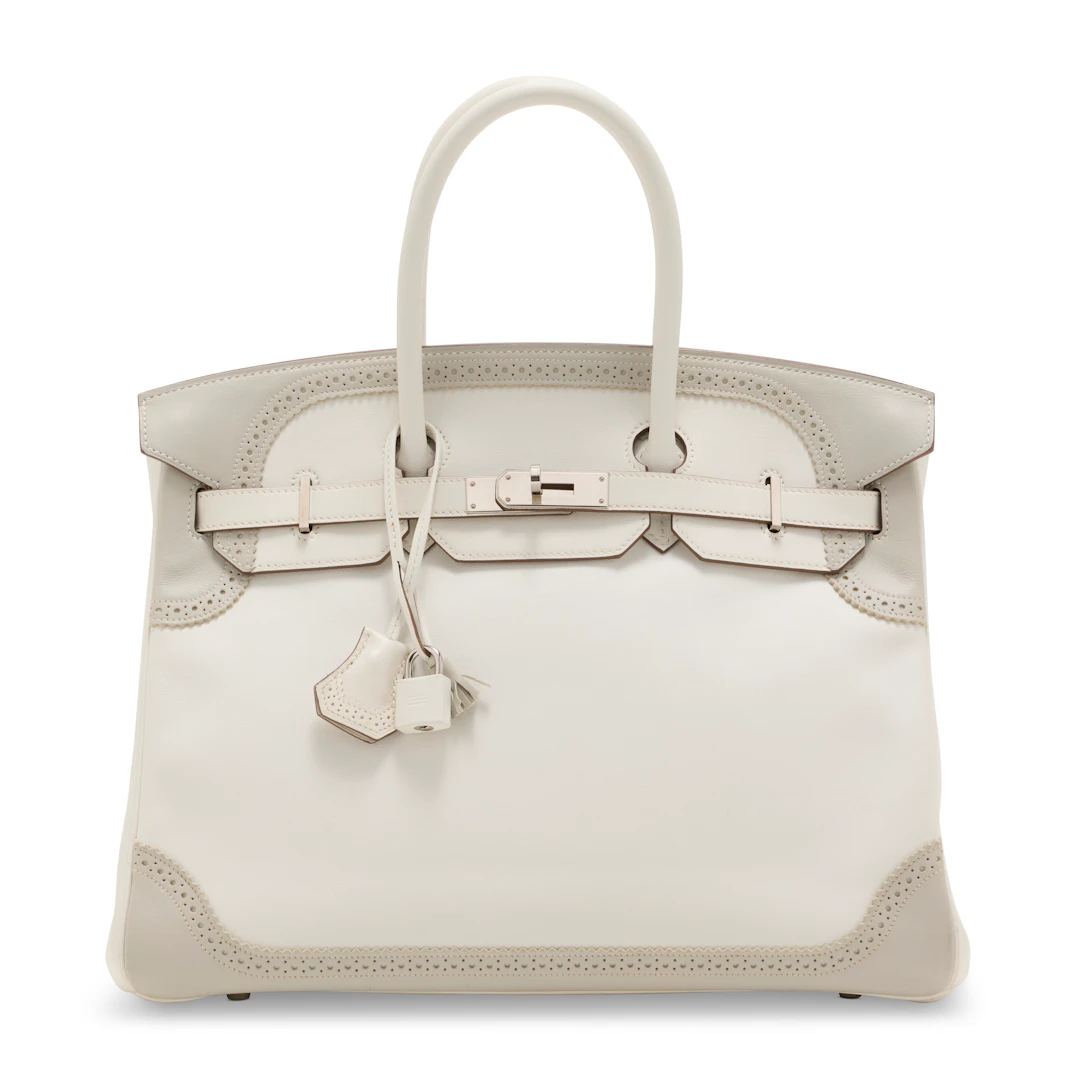 A Limited Edition White & Gris Perle Swift Leather Ghillies Birkin