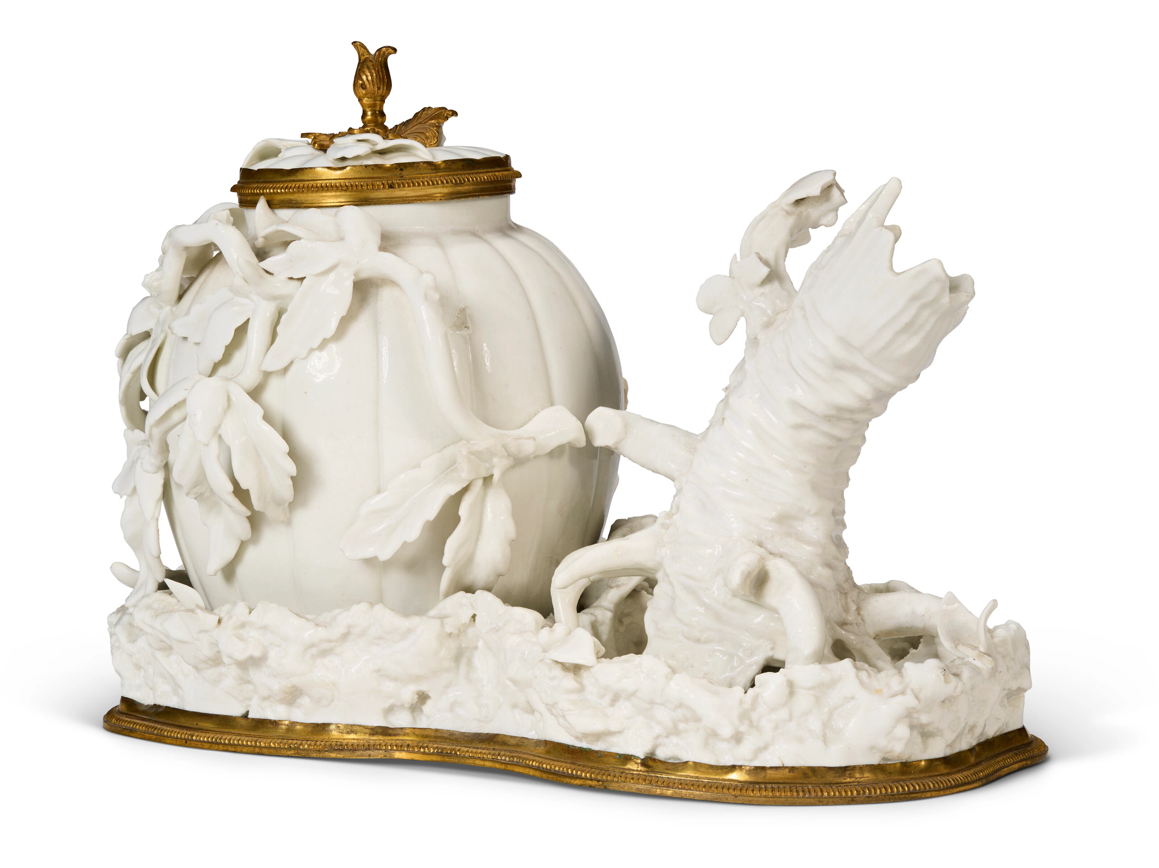 A LOUIS XV ORMOLU-MOUNTED CHANTILLY PORCELAIN POT-POURRI VASE
