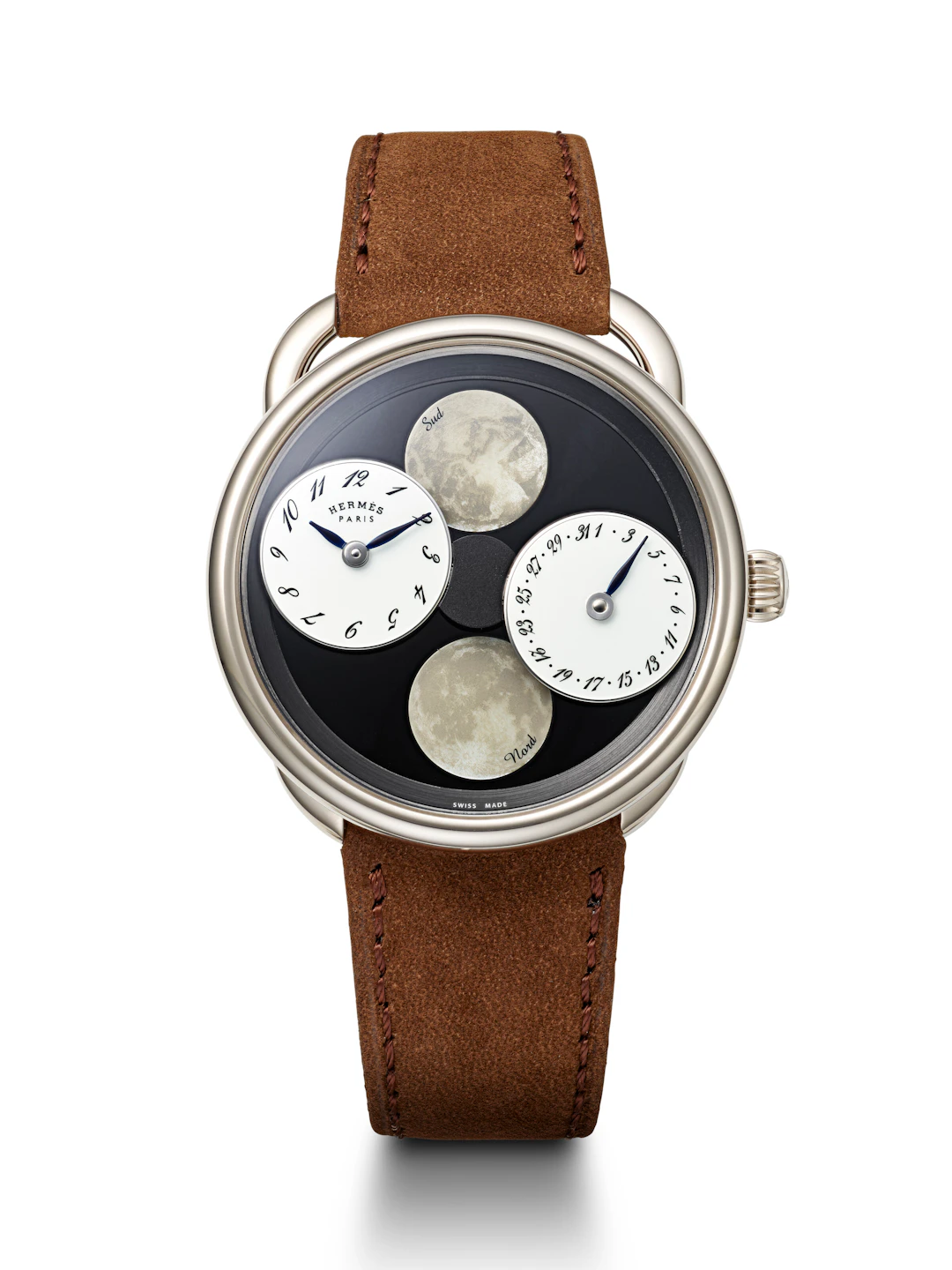 Hermès, Unique White Gold 'Arceau L’heure De La Lune' with Onyx Dial