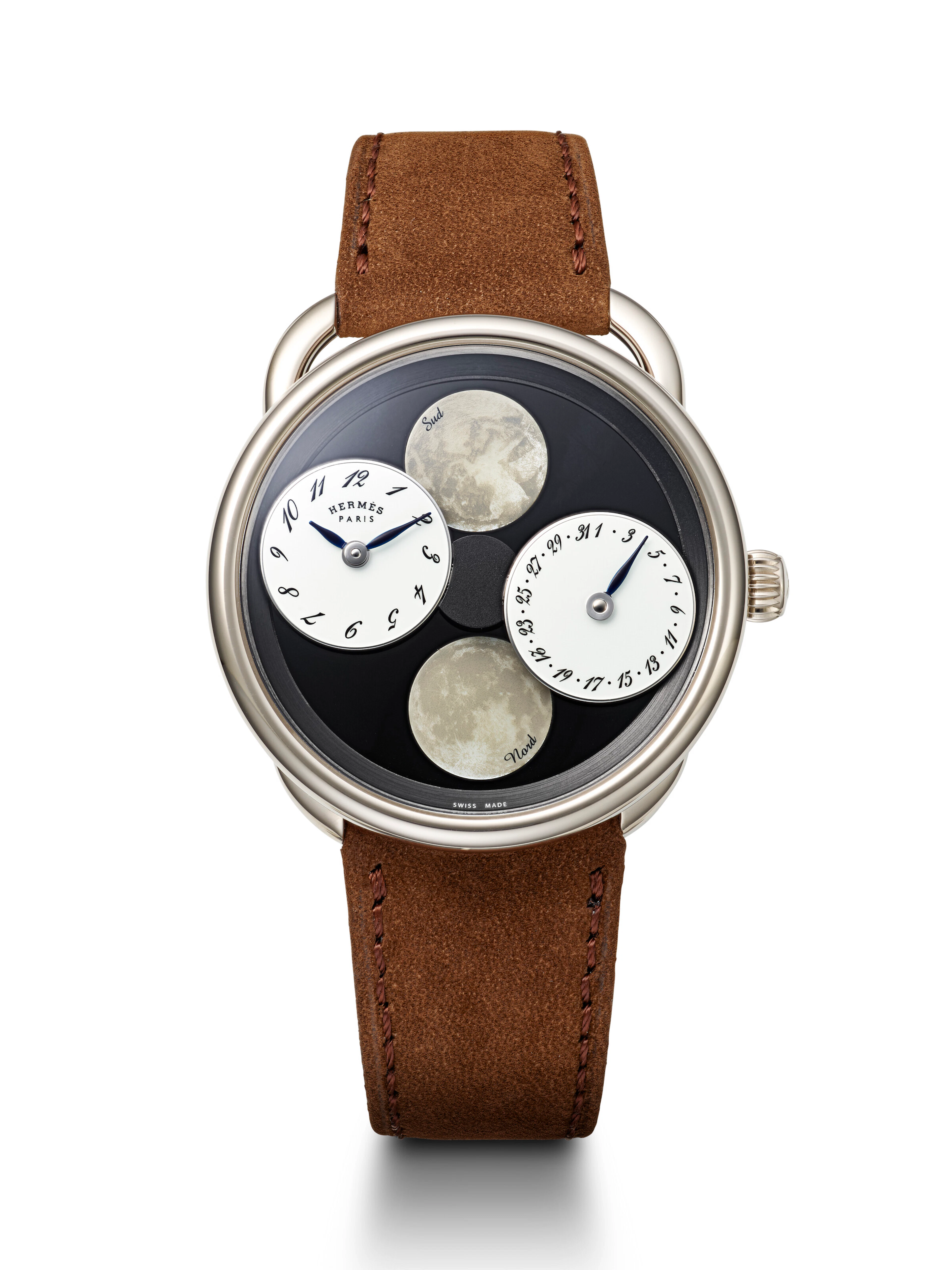 Hermès, Unique White Gold 'Arceau L’heure De La Lune' with Onyx Dial