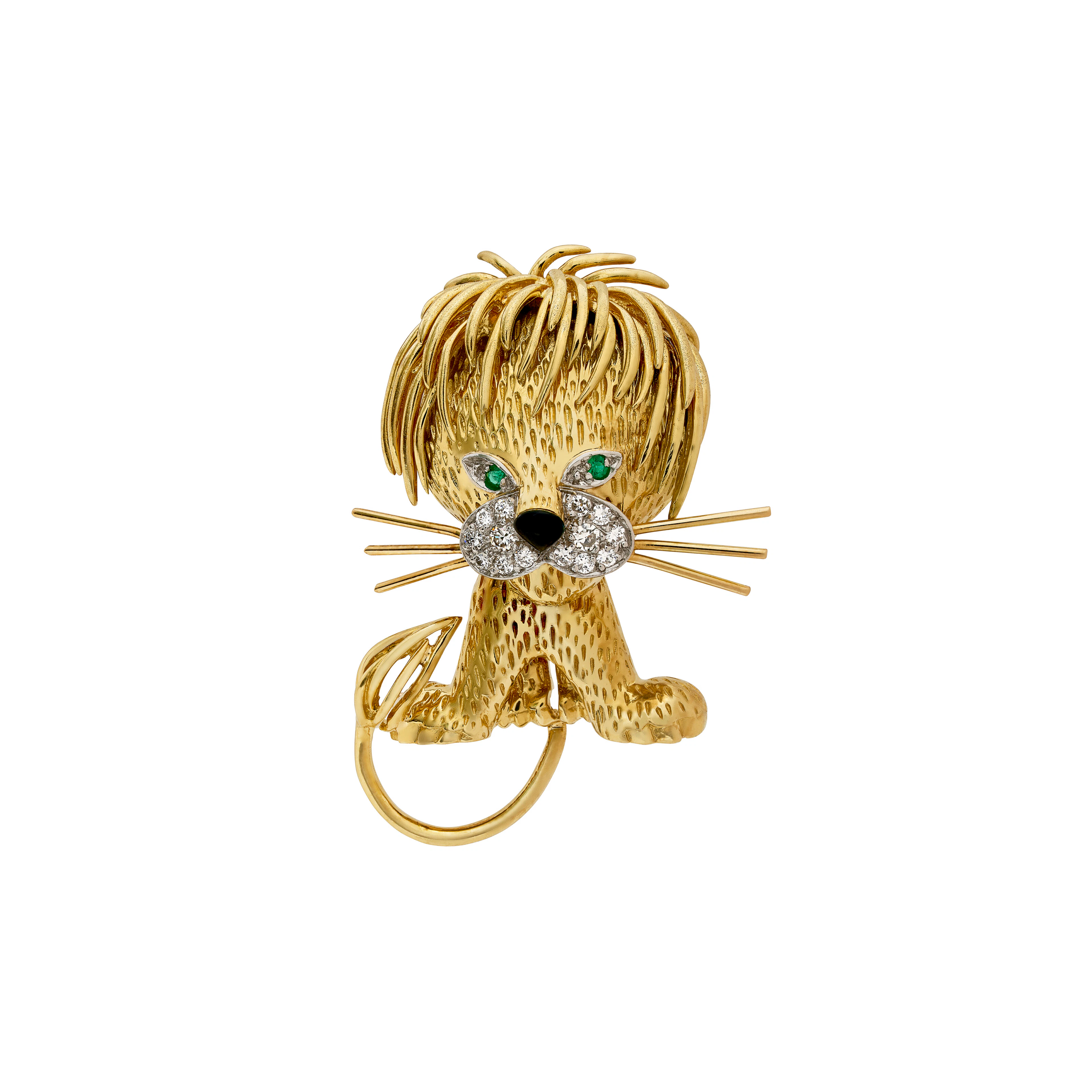 Van Cleef & Arpels Diamond, Emerald and Enamel 'Lion Ébouriffé' Clip-Brooch