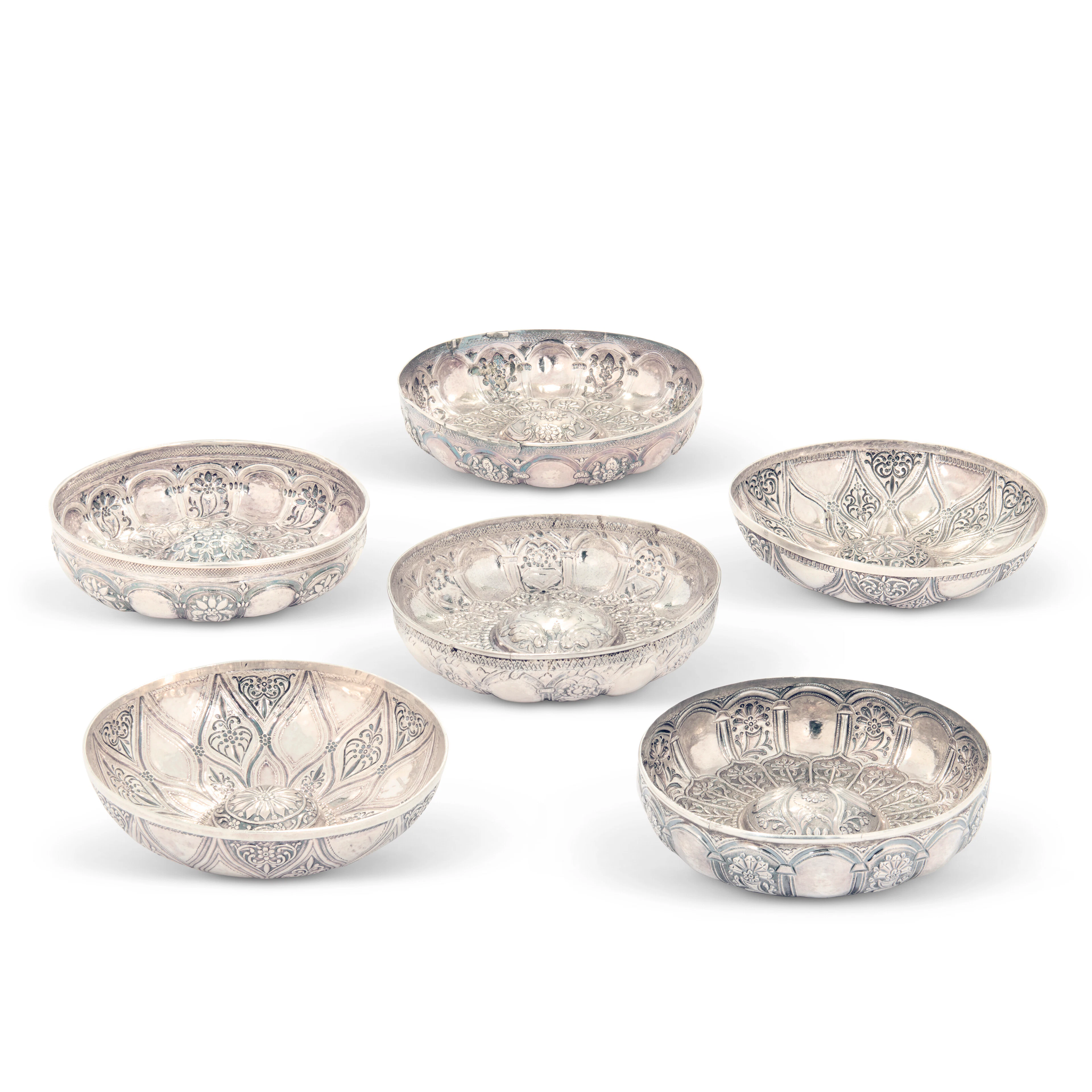 Six Silver Hammam Bowls