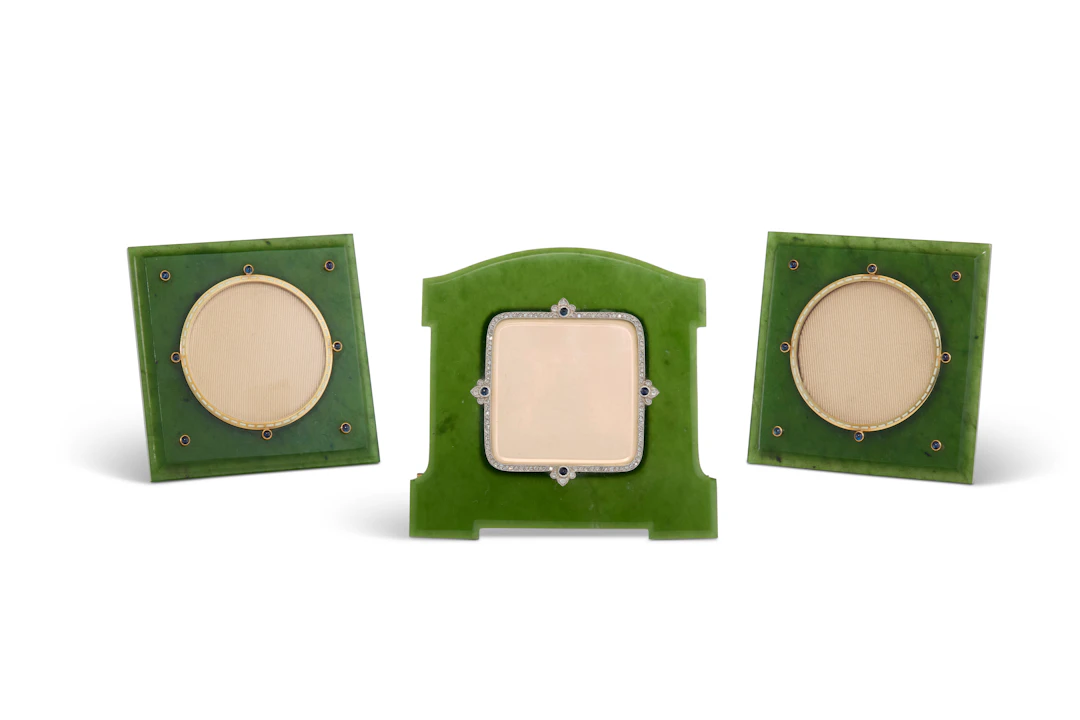 Three American Gem-Set Gold-Mounted Jadeite Picture Frames
