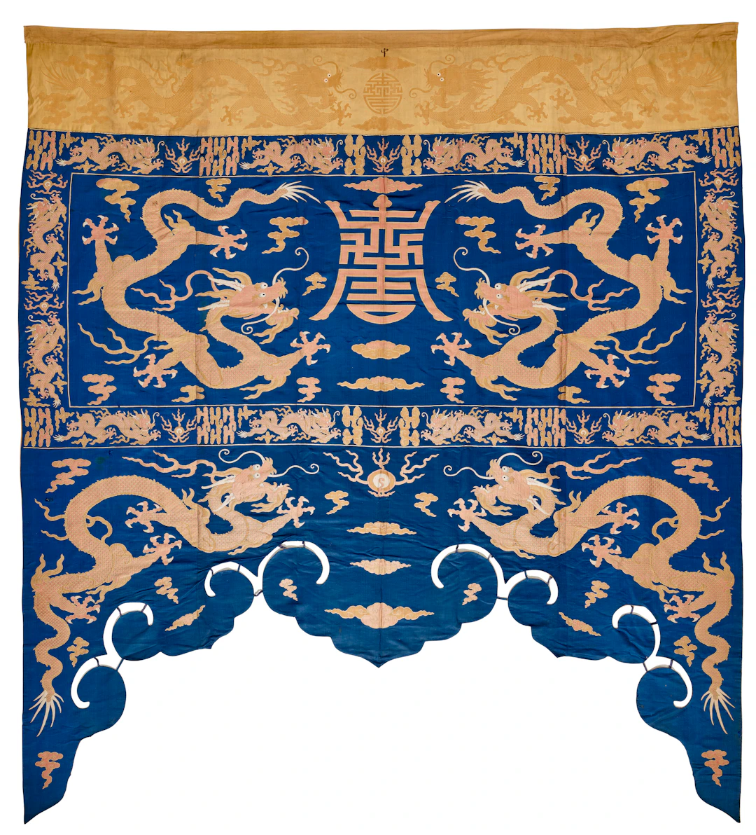 A Massive Woven Blue and Yellow Silk 'Dragon' Hanging