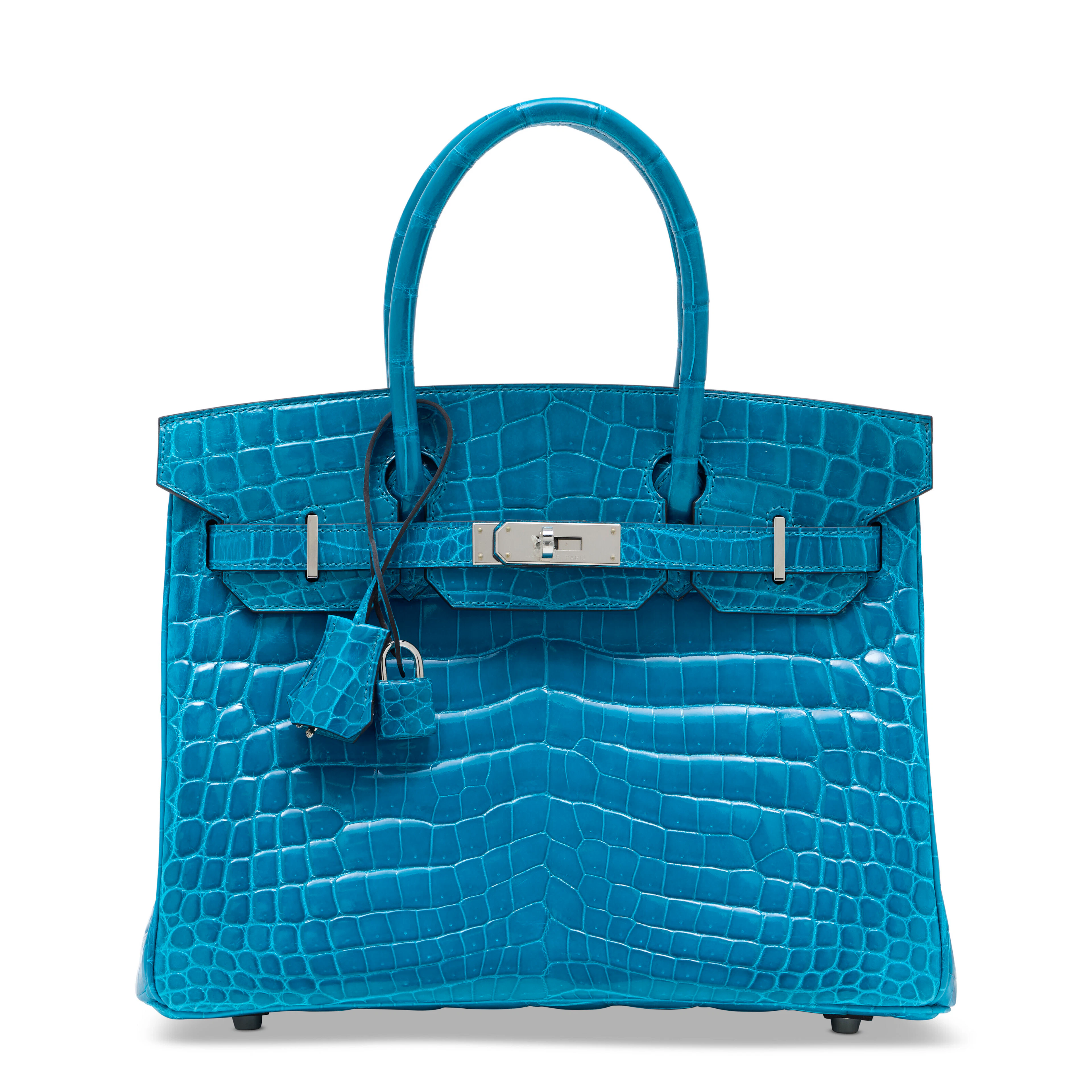 A Shiny Bleu Izmir Niloticus Crocodile Birkin 30 with Palladium Hardware