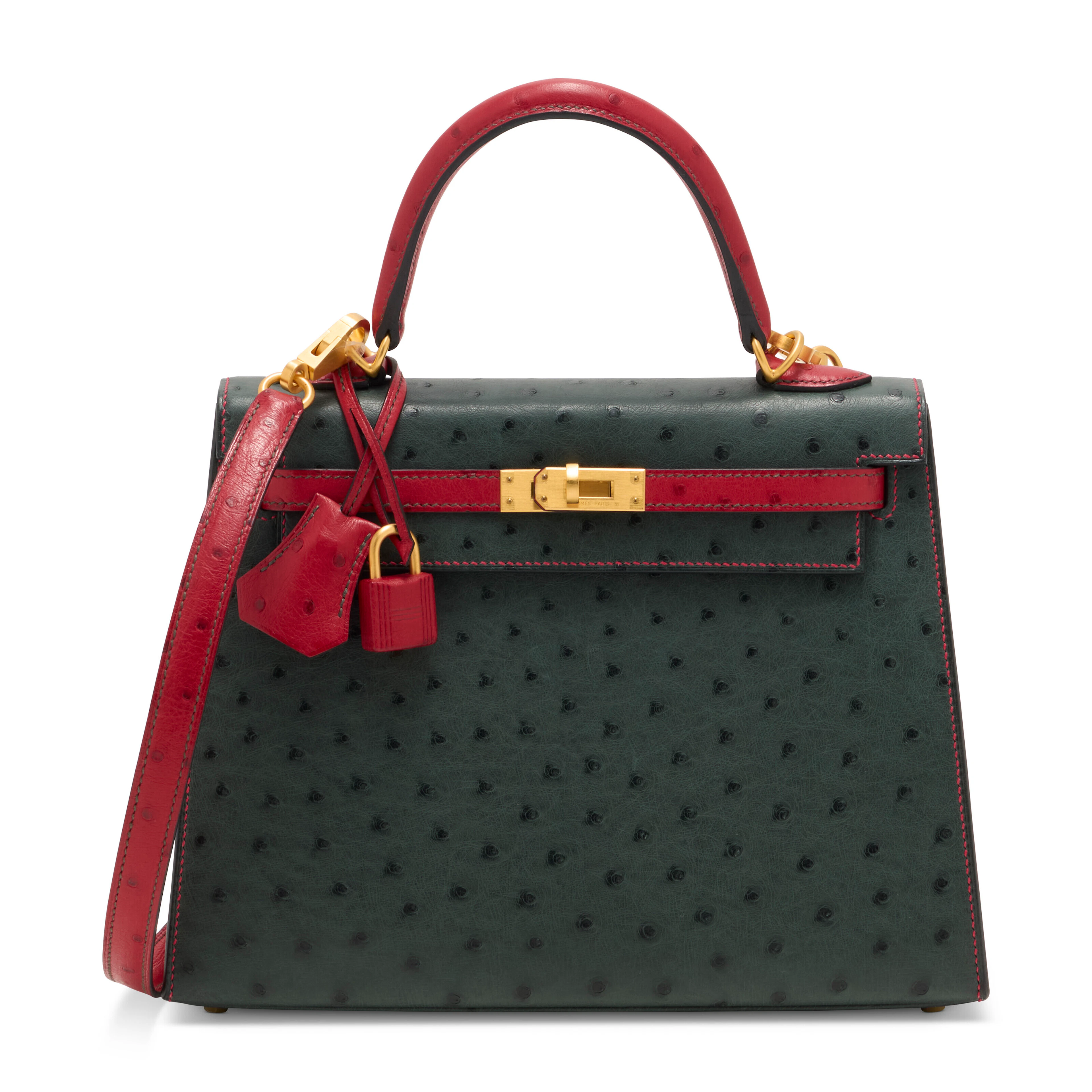 A Special Order Vert Titien & Rouge Vif Ostrich Sellier...