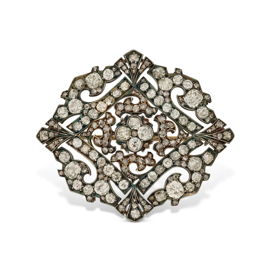 A Russian Gold-Mounted Diamond Brooch