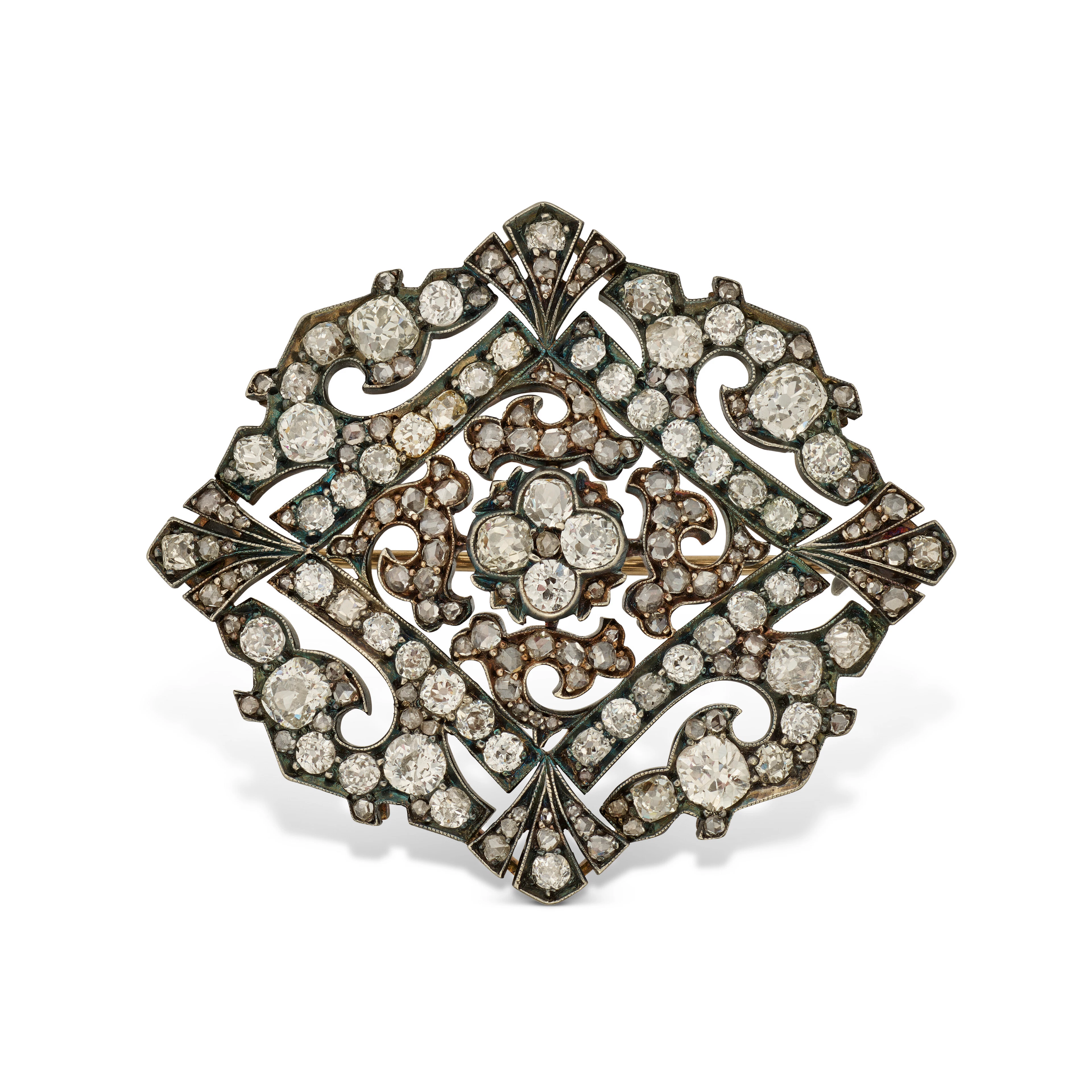A Russian Gold-Mounted Diamond Brooch