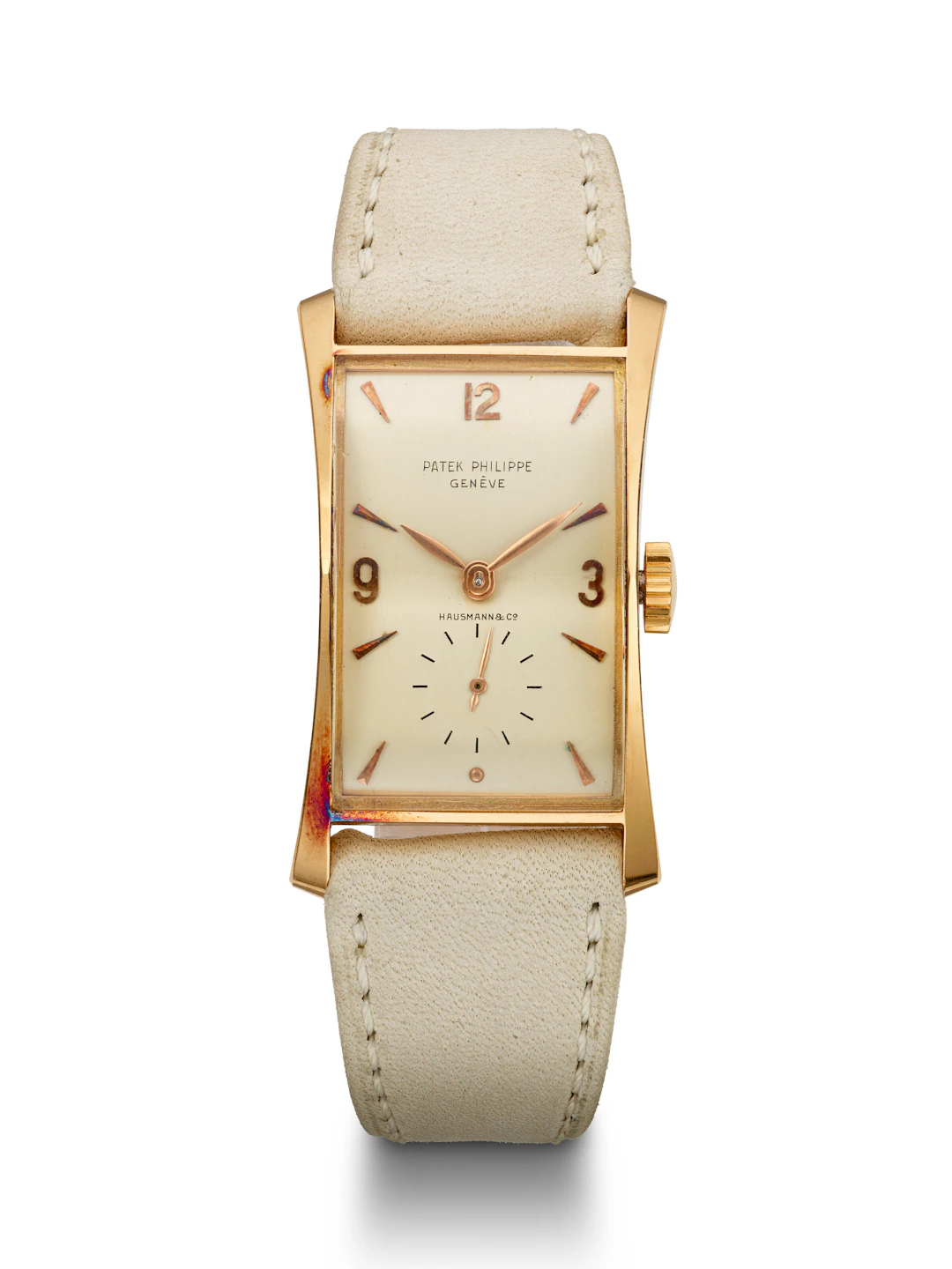 Patek Philippe, Retailed by Hausmann & Co, Pink Gold Rectangular Wristwatch