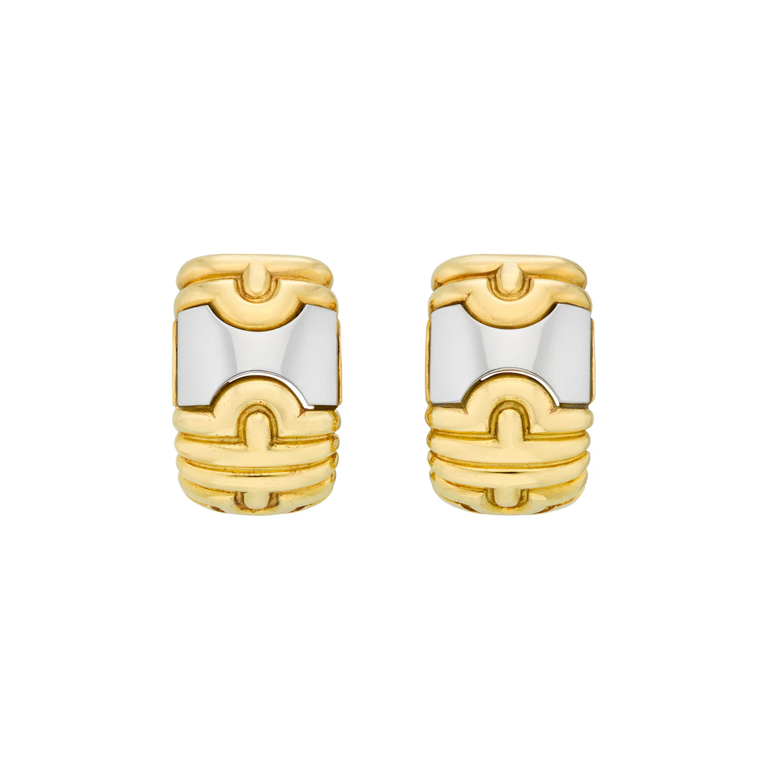 Bulgari Gold and Steel 'Parentesi' Hoop Earrings