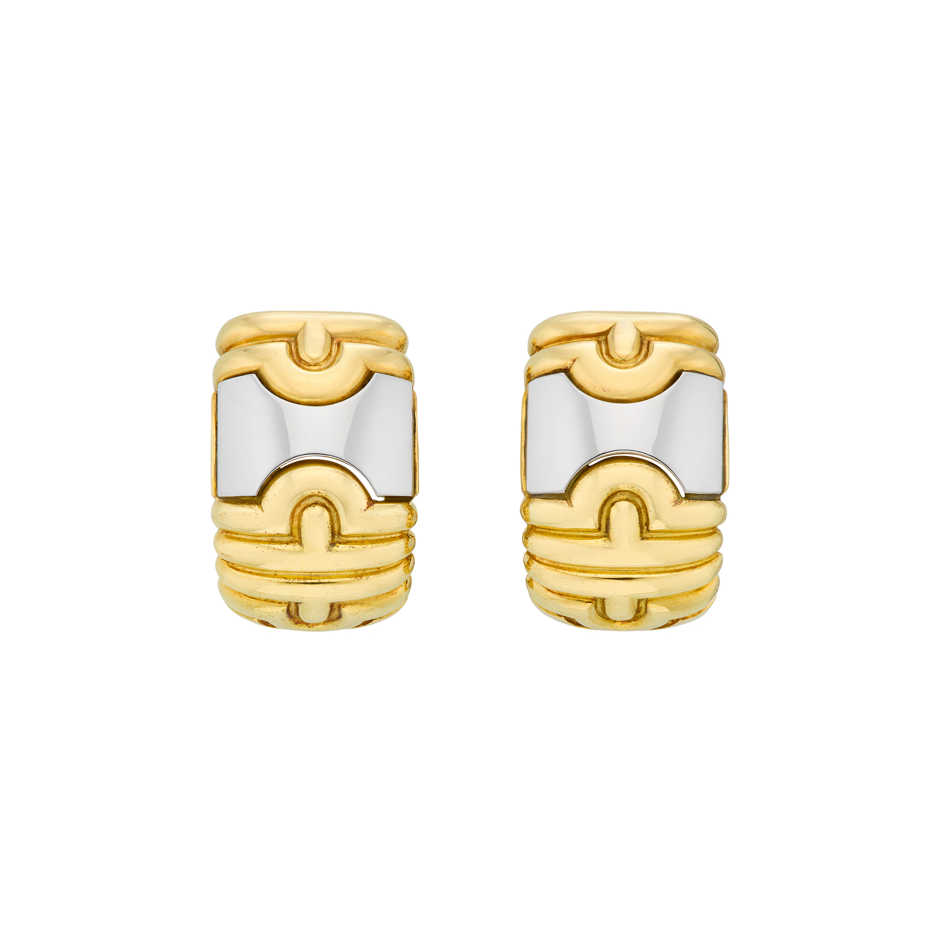 Bulgari Gold and Steel 'Parentesi' Hoop Earrings