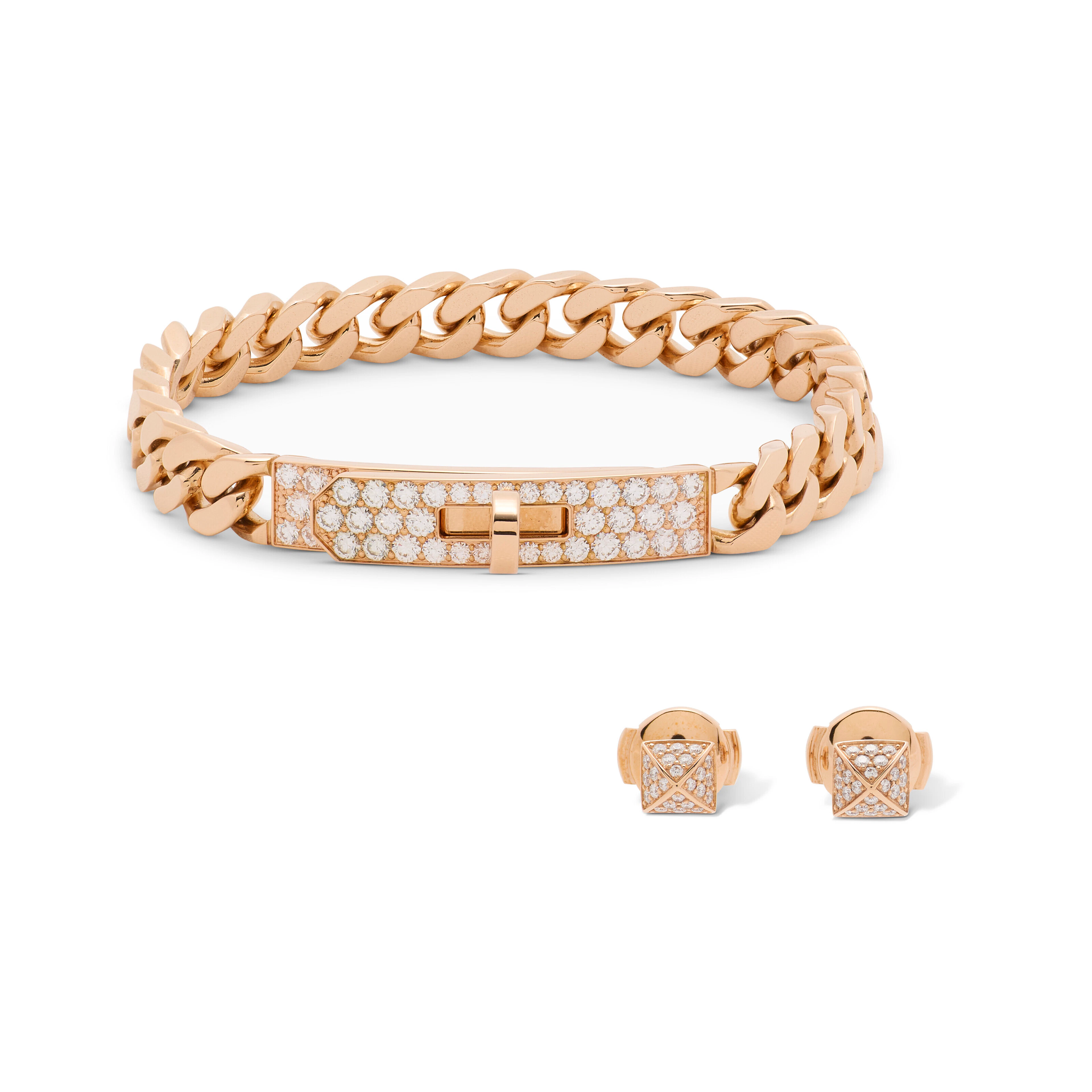 A Set of Two: an 18K Yellow Gold & Diamond Kelly Gourmette Bracelet