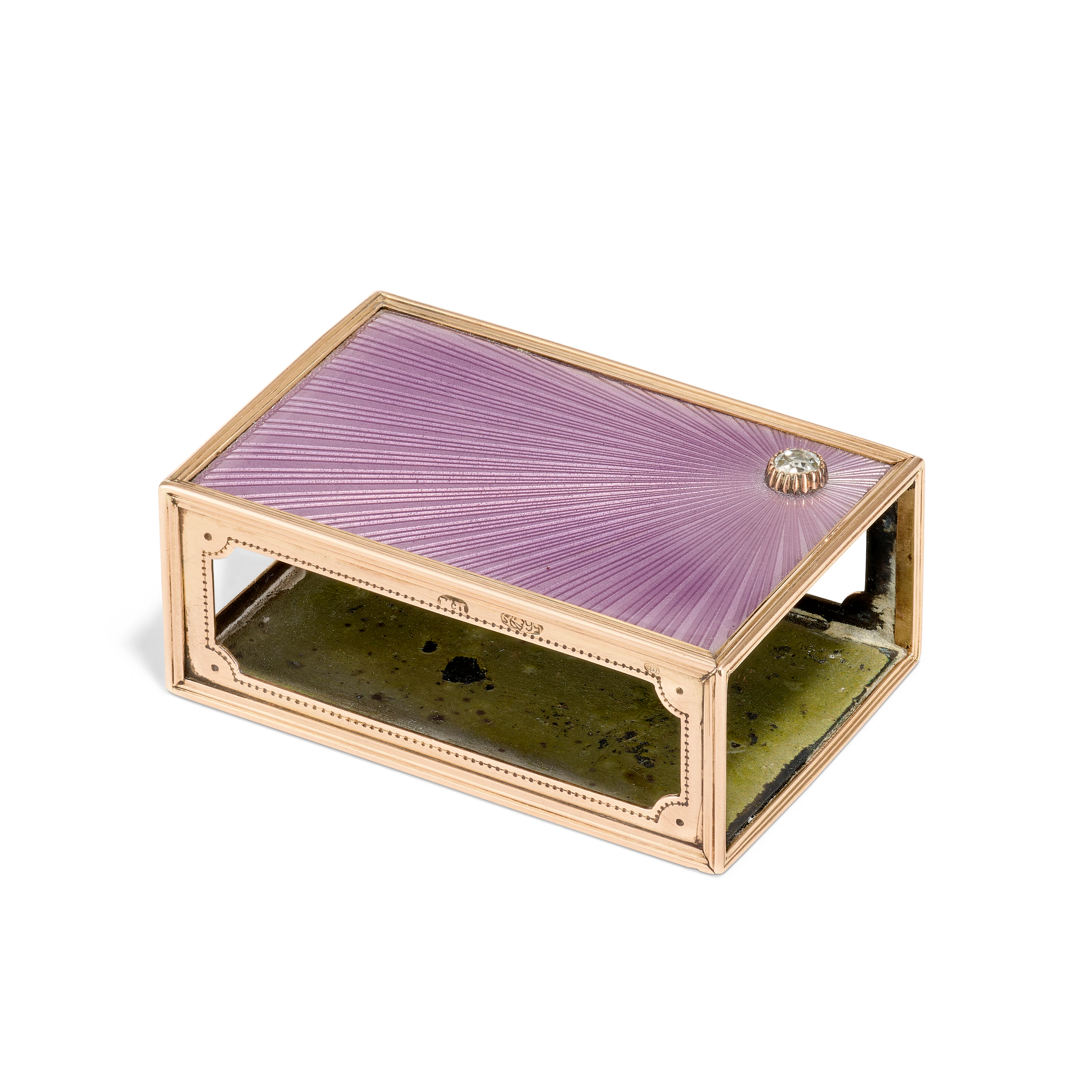 A JEWELLED AND GUILLOCHÉ ENAMEL GOLD-MOUNTED MATCH-BOX HOLDER