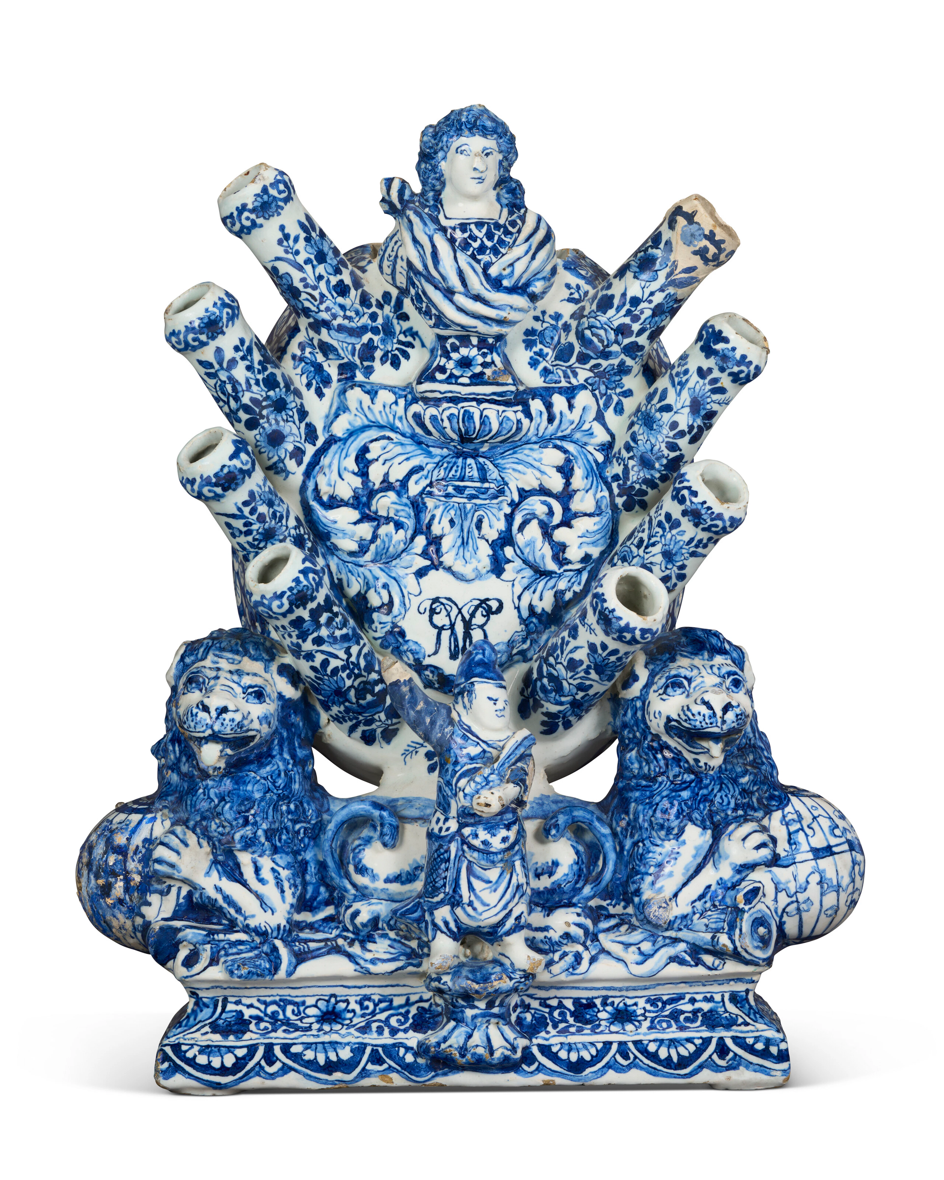 A Dutch Delftware Blue and White Tulipiere with the...