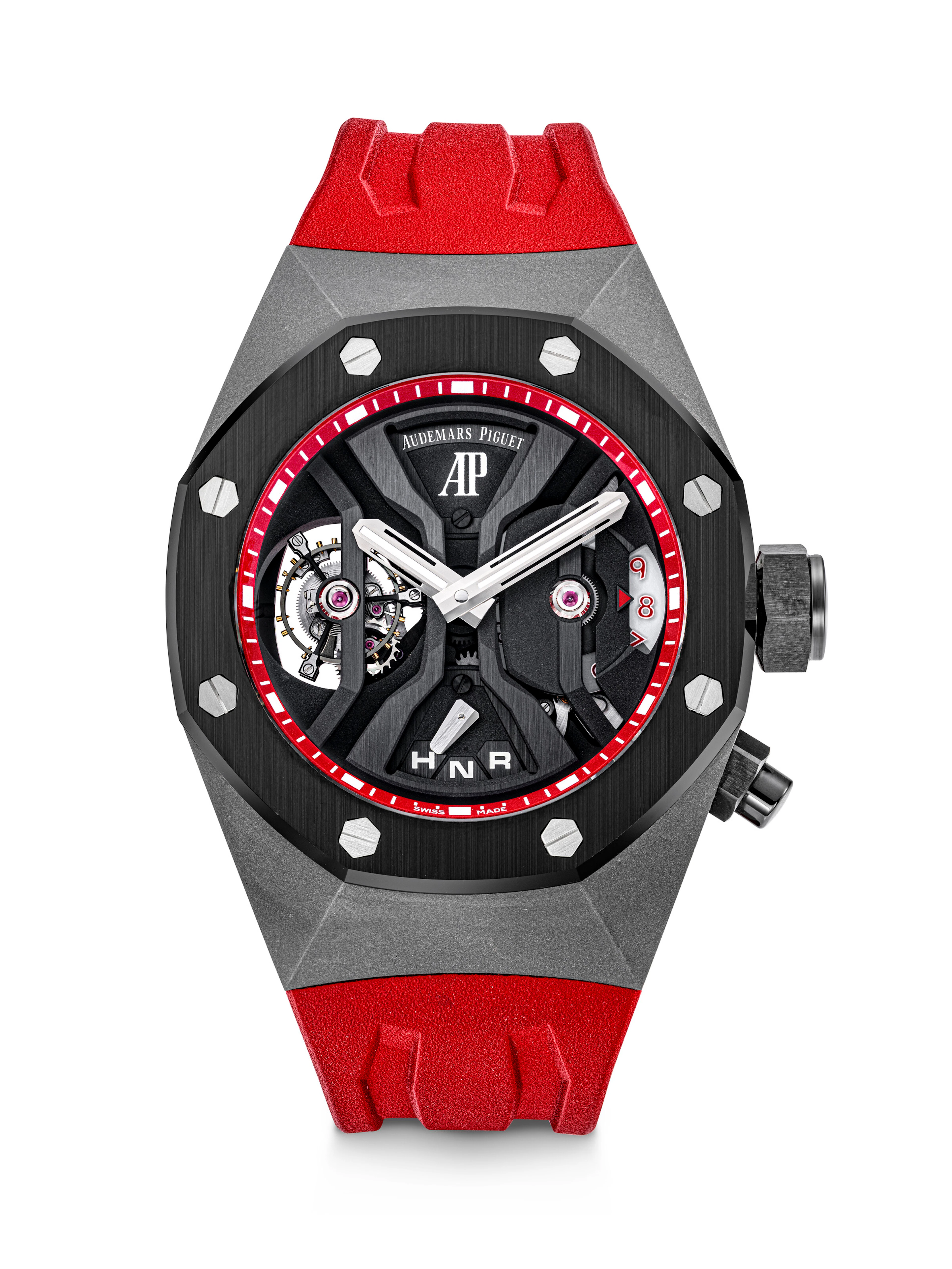 AUDEMARS PIGUET. AN EXTREMELY RARE AND ATTRACTIVE TITANIUM AND BLACK
