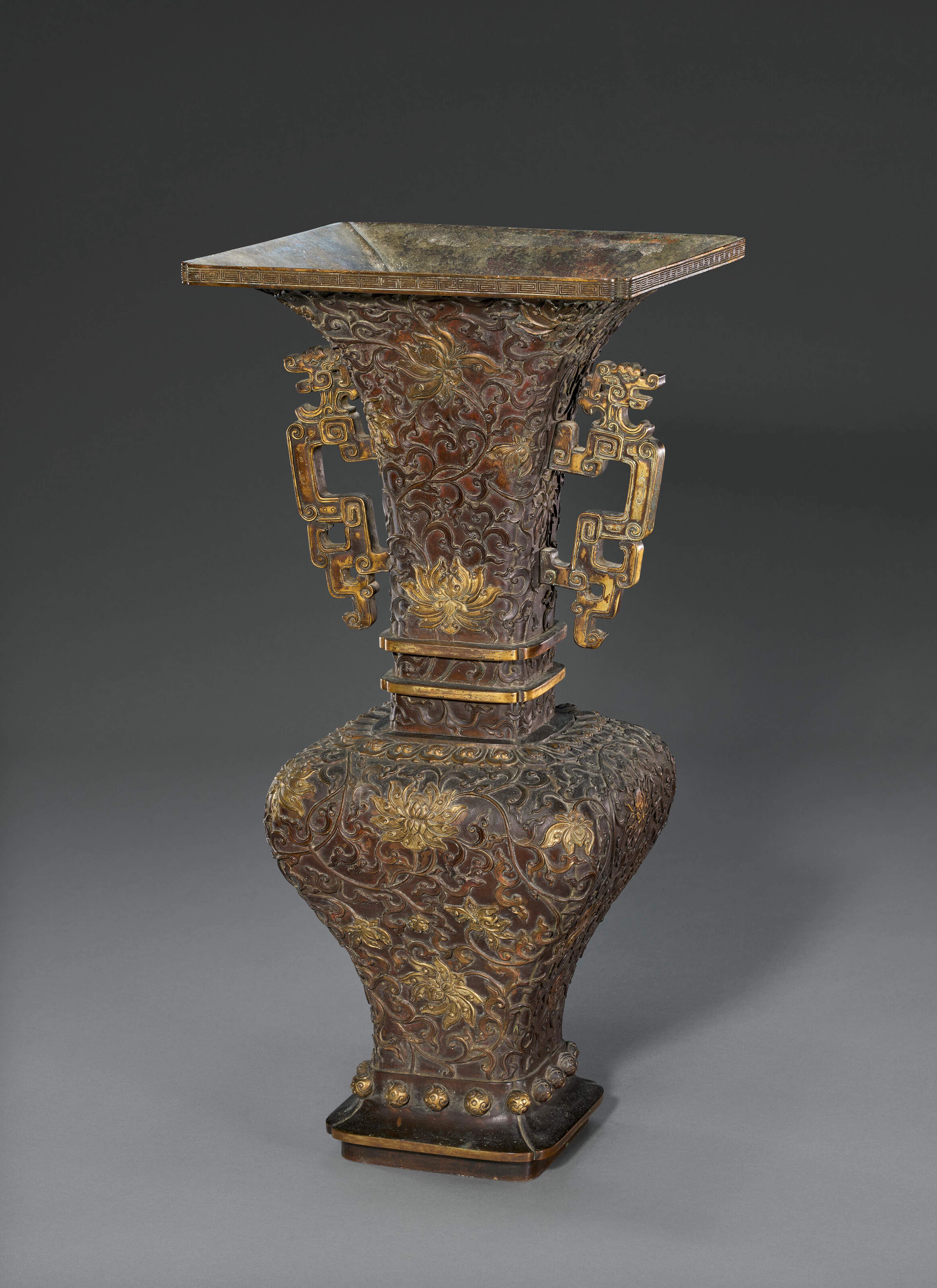 A Large Parcel-Gilt Bronze 'Lotus' Vase
