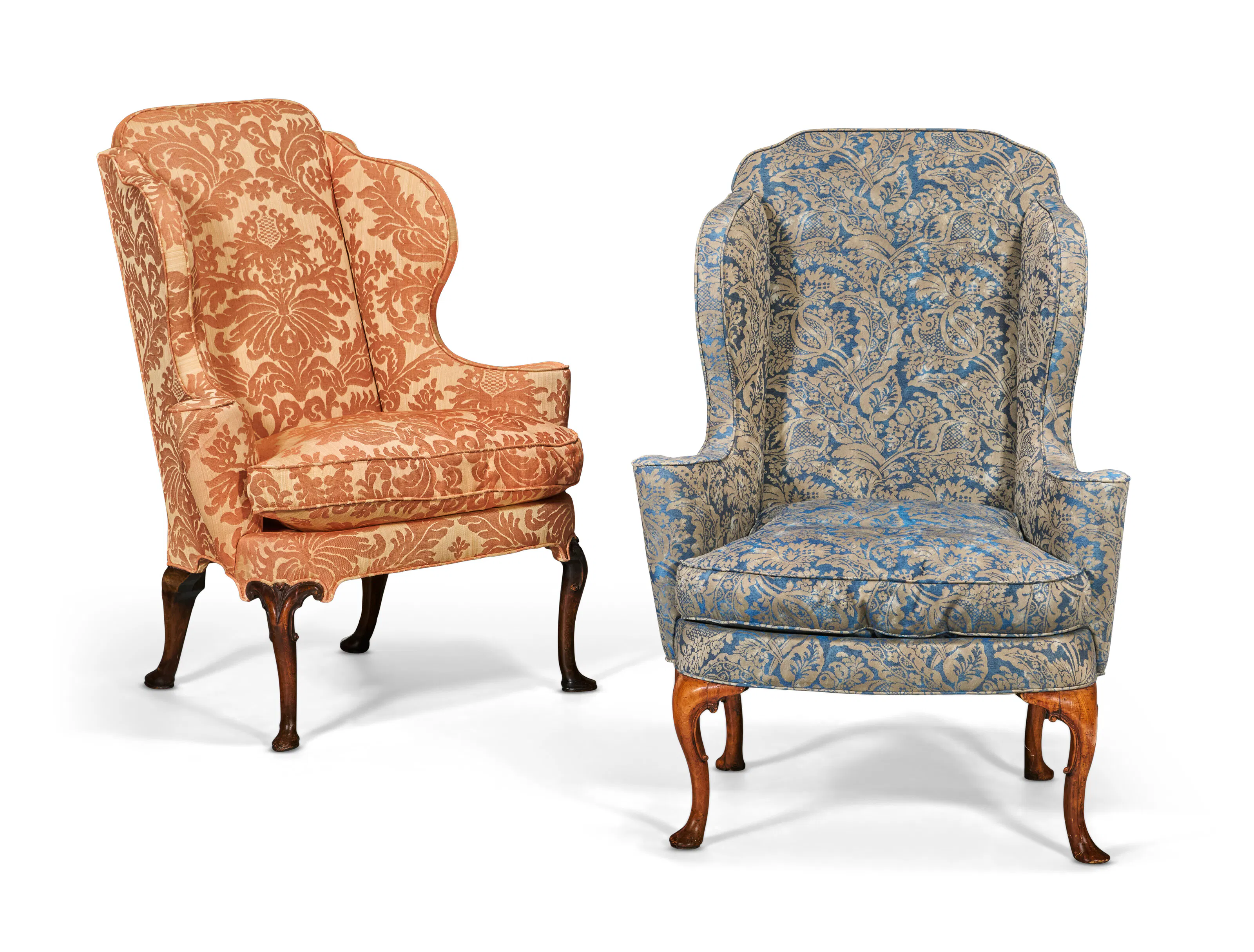 Two George I Walnut Wingback Armchairs