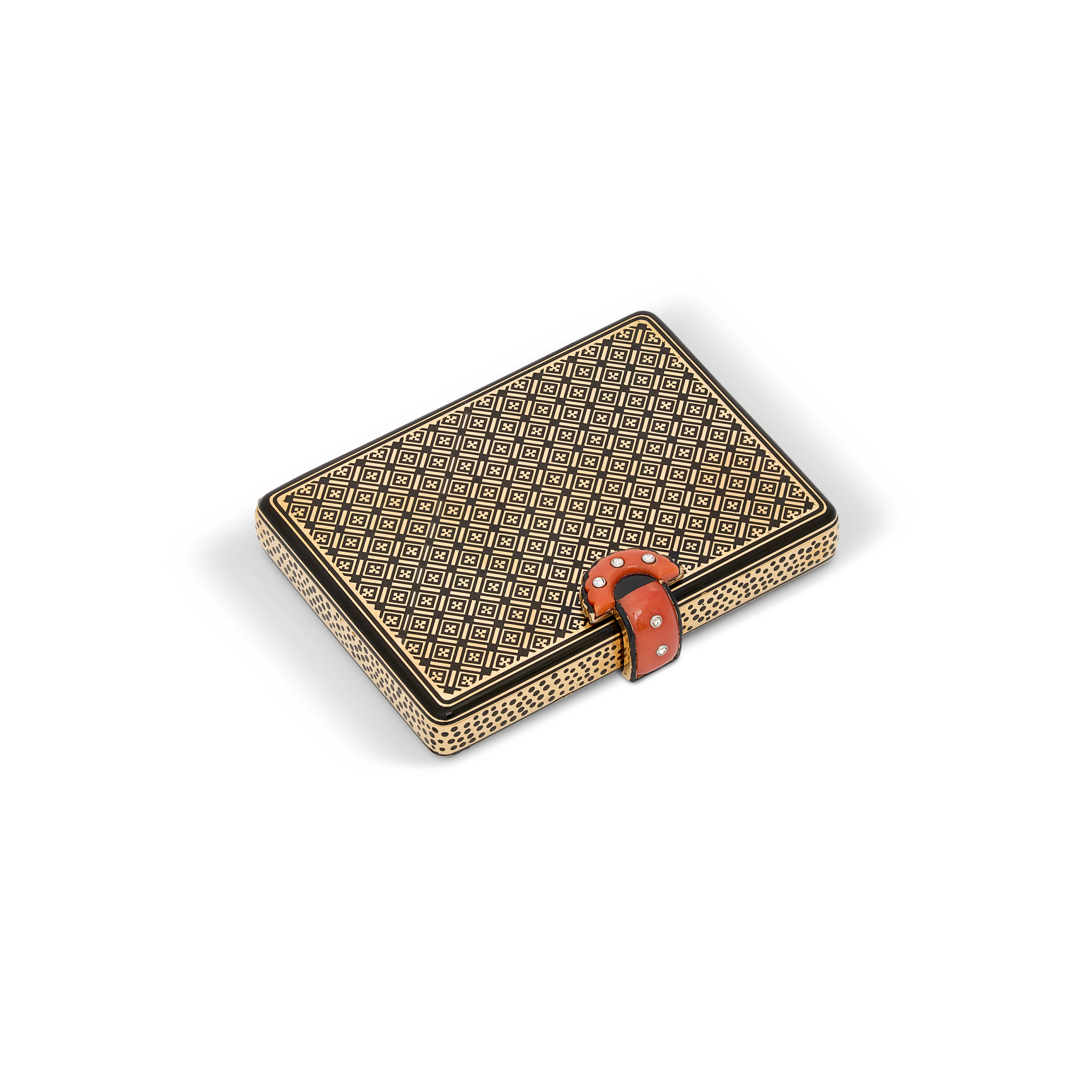 Cartier Art Deco Coral, Enamel and Diamond Cigarette Case