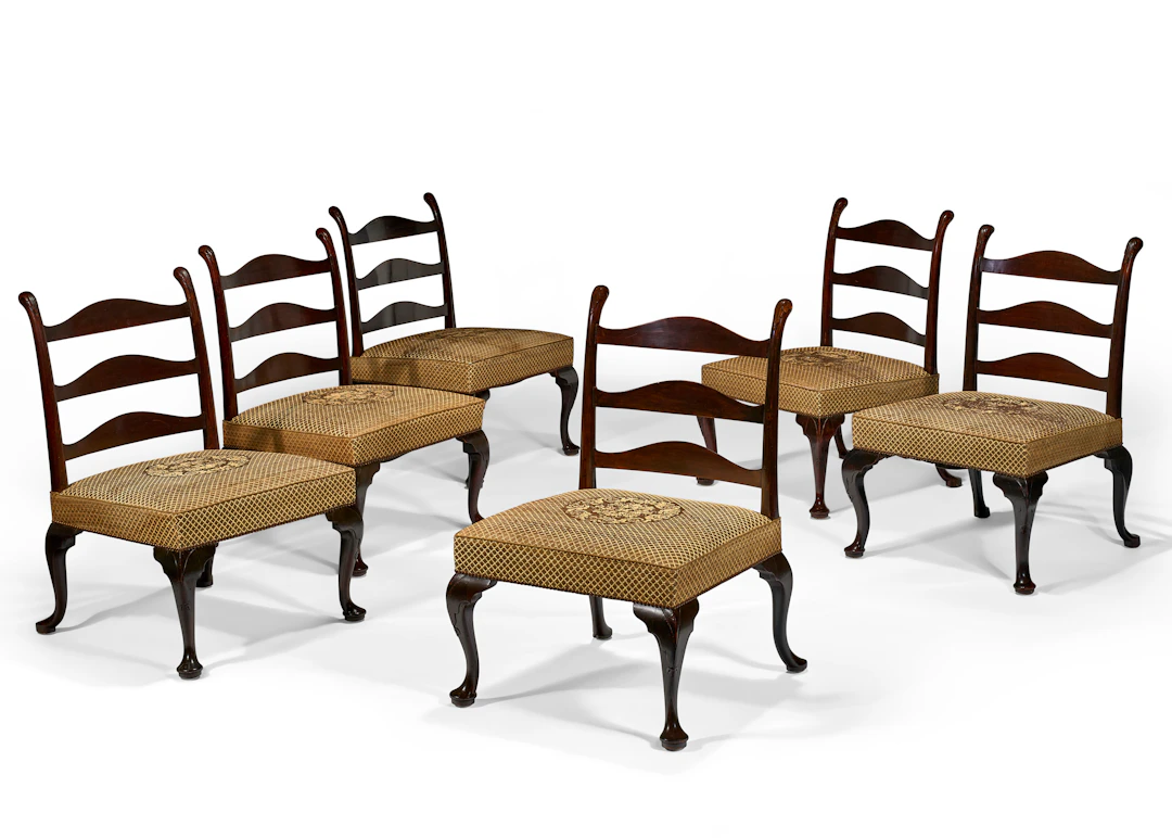 A Set of Six Large George Iii Stained Mahogany Ladder-Back Side Chairs