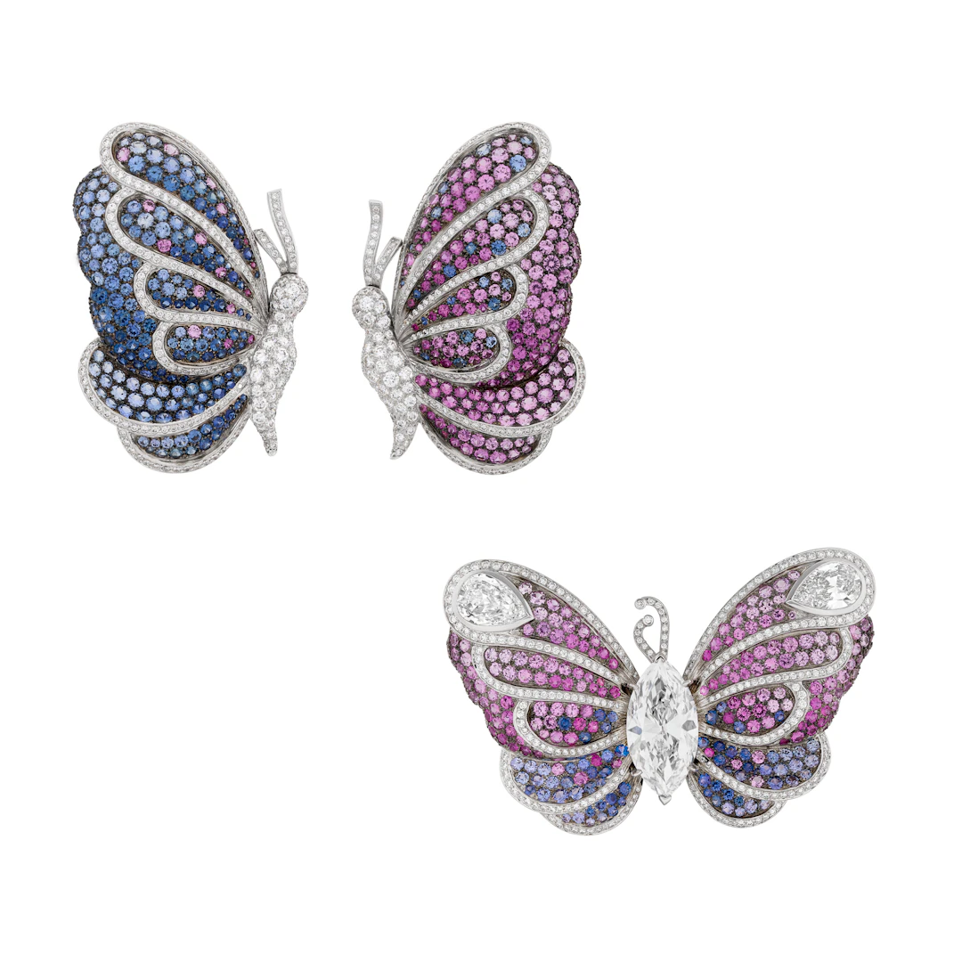 Mauboussin Set of Diamond, Sapphire and Coloured Sapphire 'Papillon' Jewellery