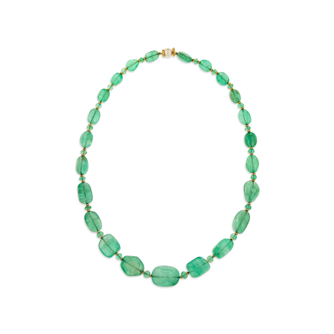 Seaman Schepps Emerald and Cultured Pearl Necklace